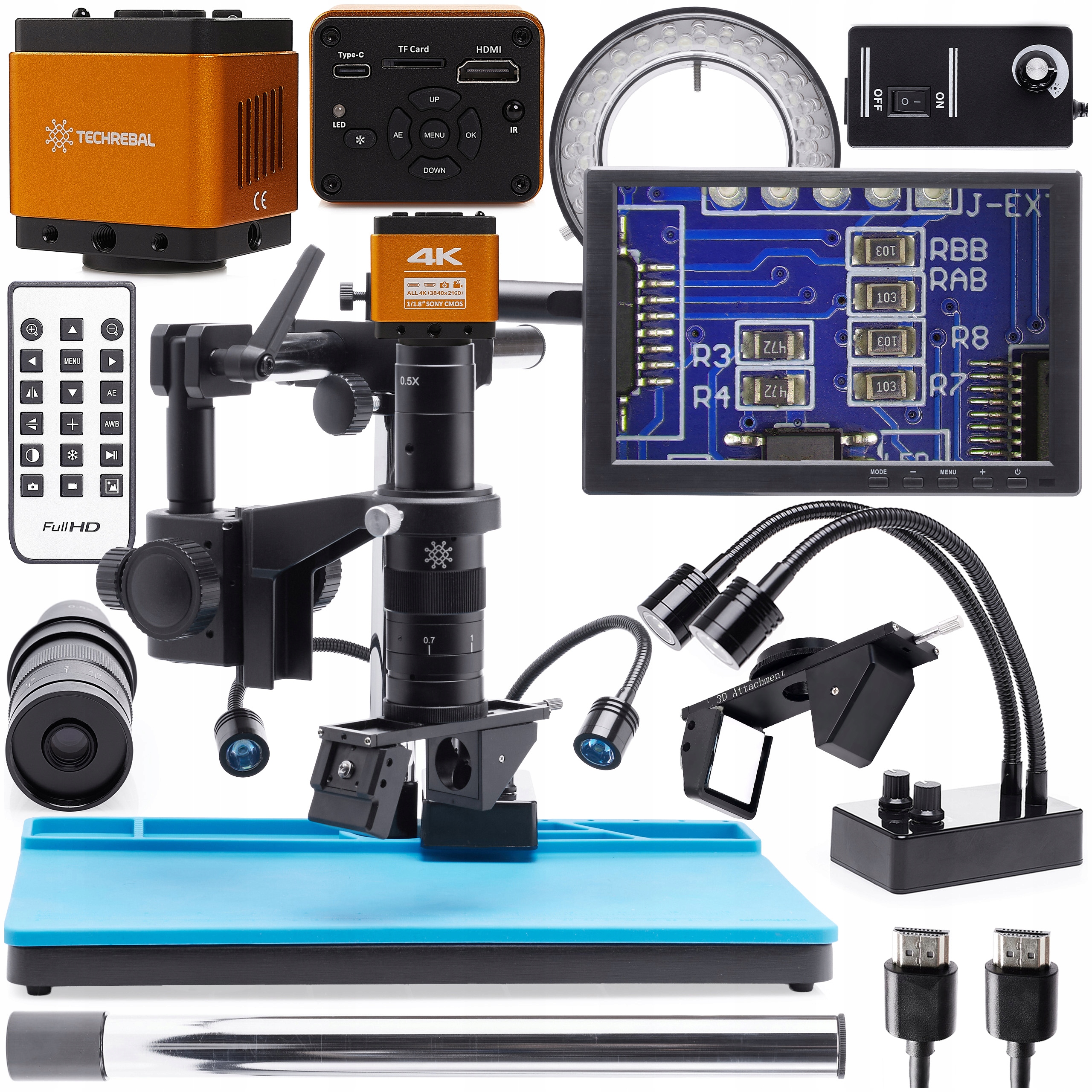 Digitální Mikroskop 10A S 3D Modulem Kamera 4K Obrazovka 10" Podložka Led Osvětlení