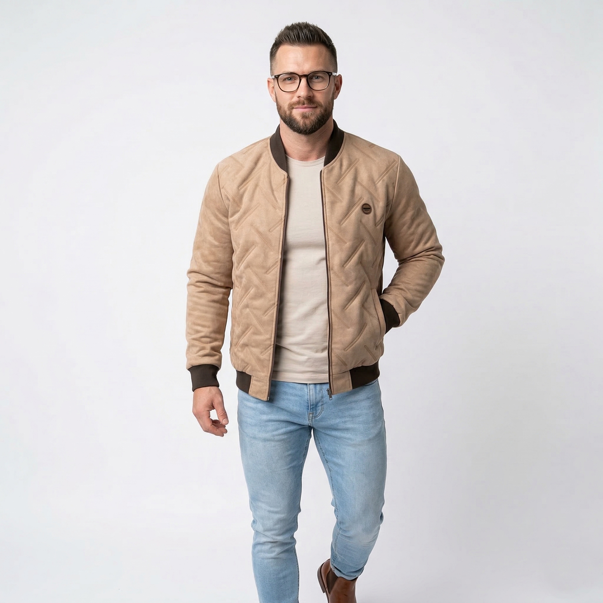 Kurtka męska bomberka beżowa zamszowa Polska Bastion casual XL