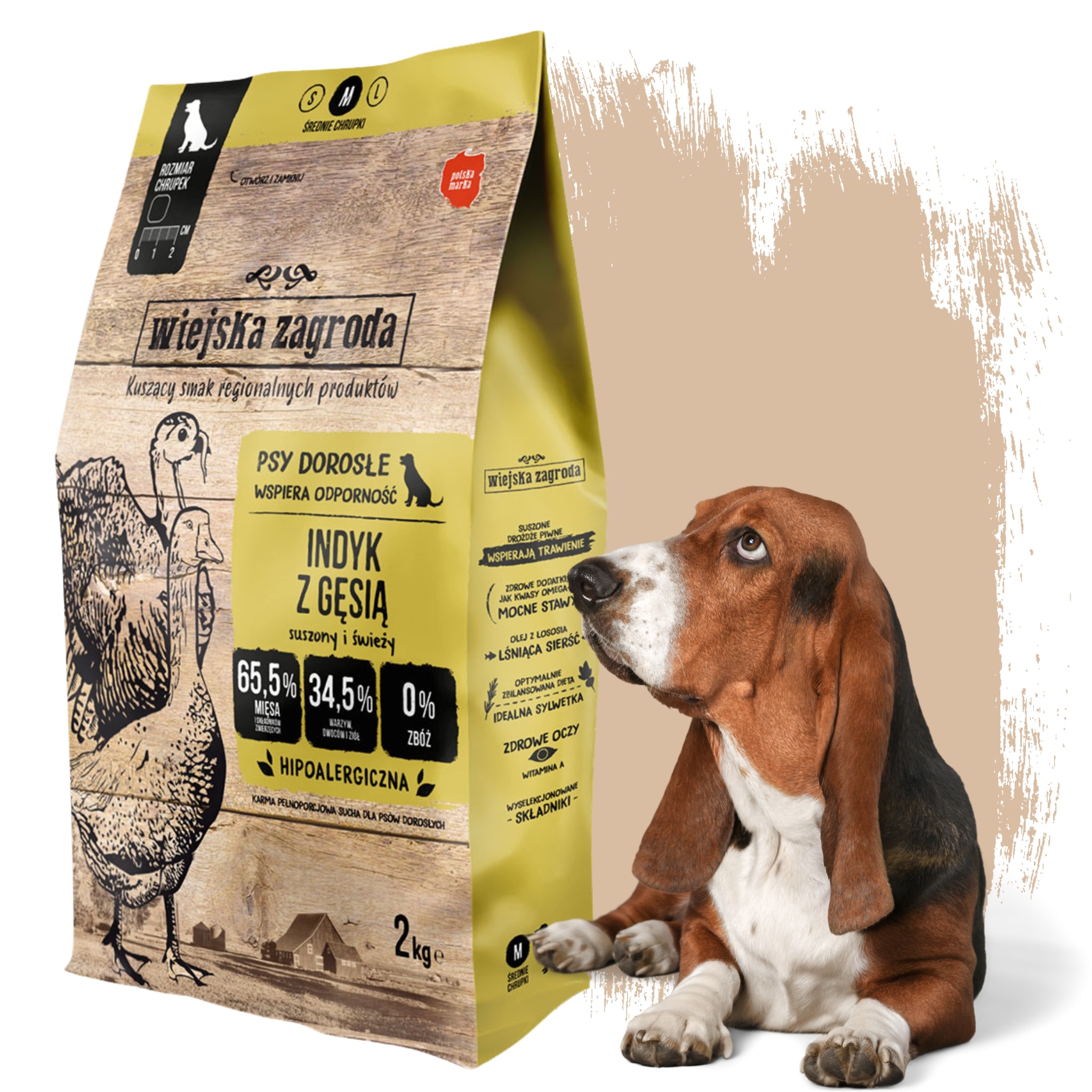 Levně Wiejska Zagroda Krmivo suché pro psa Krůta s husou (dospělý) křupky M 2 kg