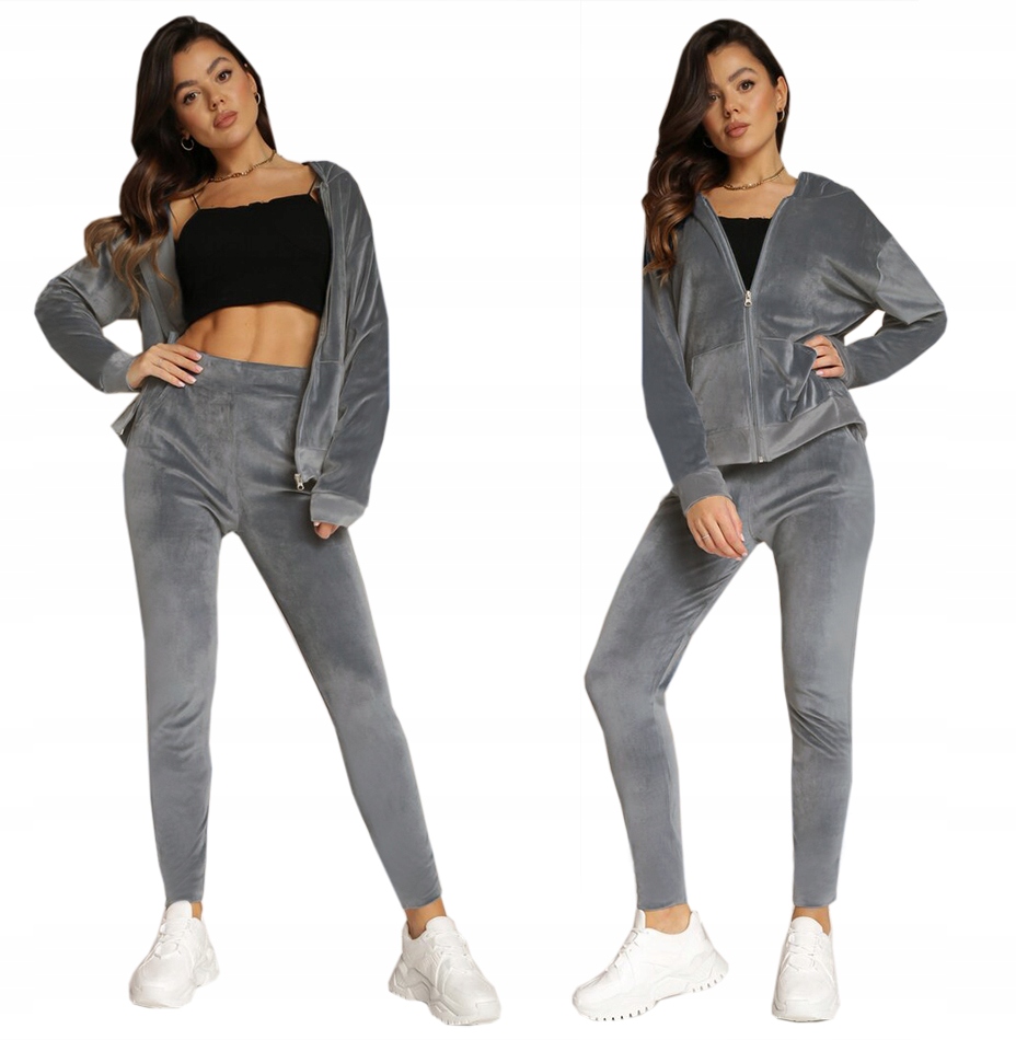 DRES damski ROZPINANY WELUROWY komplet szary 91 XL