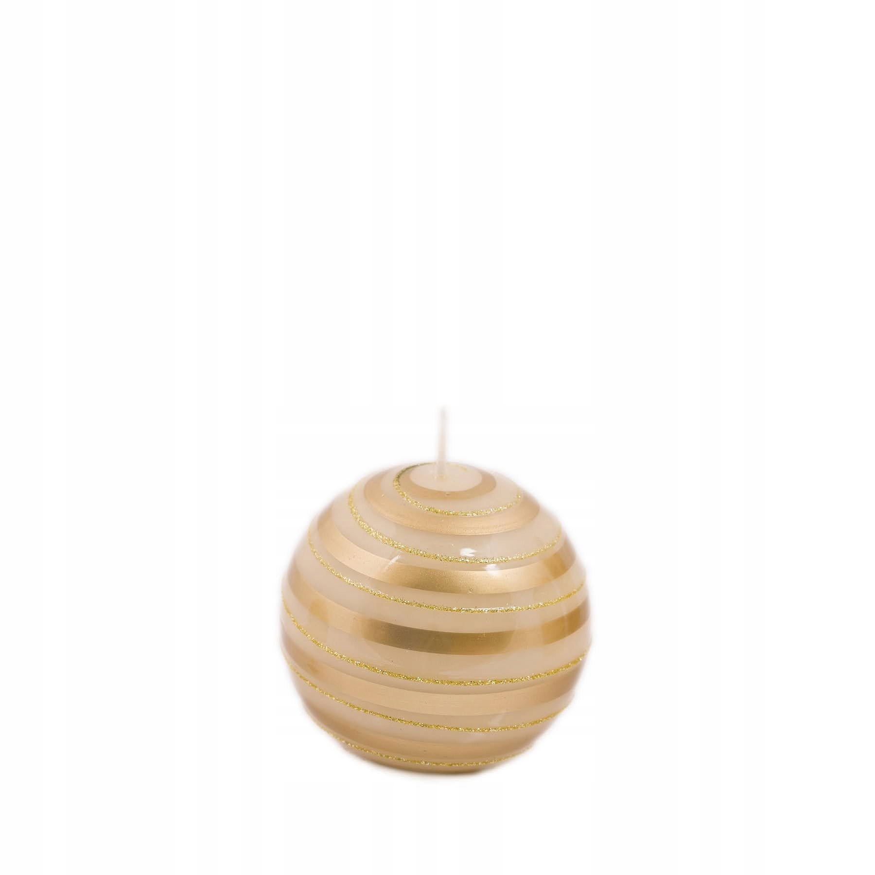 

Kremowa świeca kula ze złotą spiralą 8cm