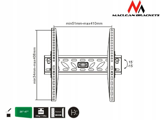 UCHWYT ŚCIENNY DO TELEWIZORA LCD MC-579B Maclean Kod producenta MC-579