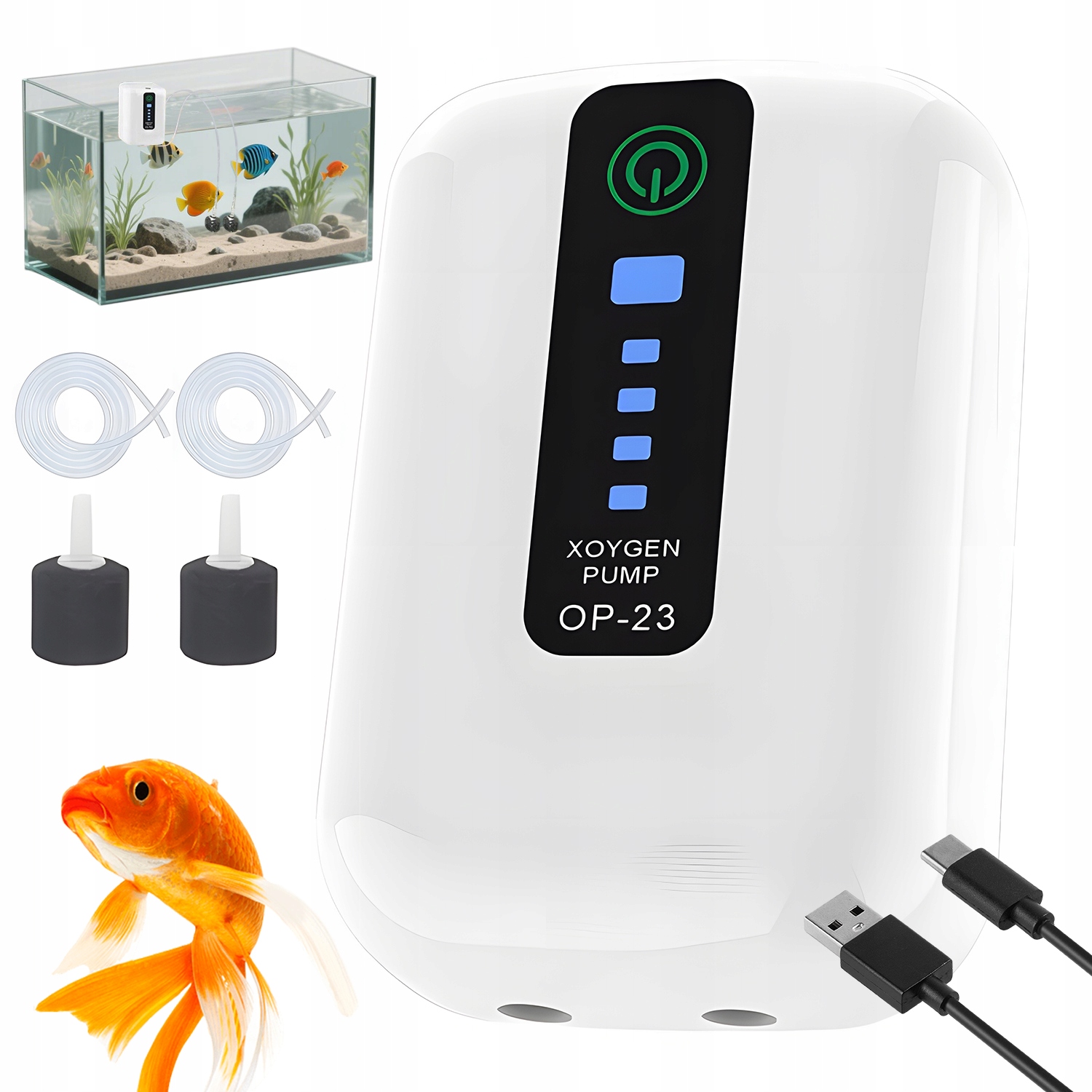 Levně Vzduchová Pumpa Do Akvária S Usb Autovýměnou Za Baterie Pro Bezpečnost