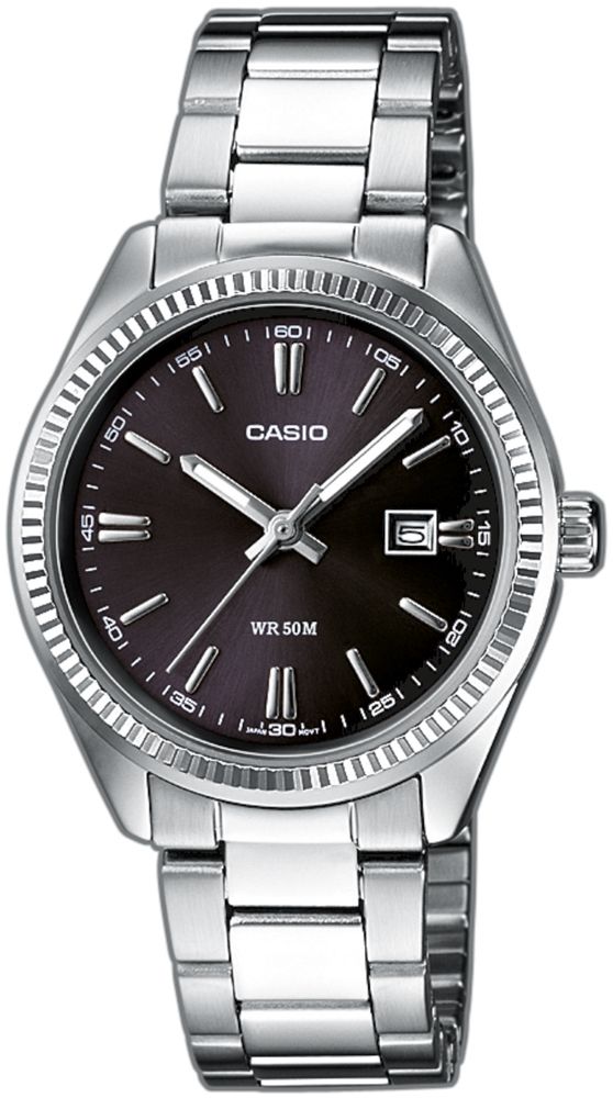 Stříbrné dámské hodinky Casio Classic s černým ciferníkem LTP-1302PD-1A1VEG