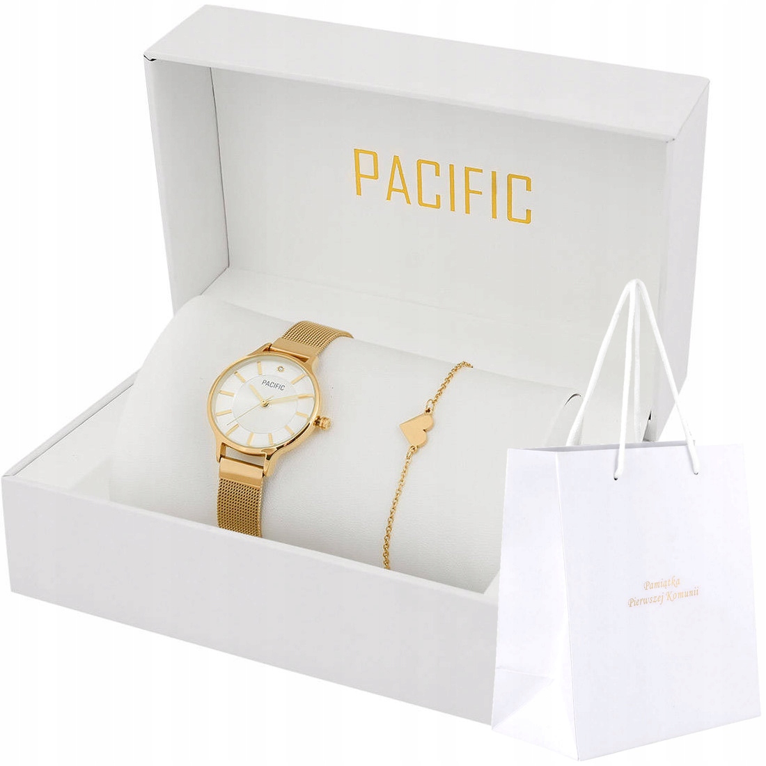 Dárek pro ženu zlaté hodinky náramek se srdíčkem Pacific X6133-02A