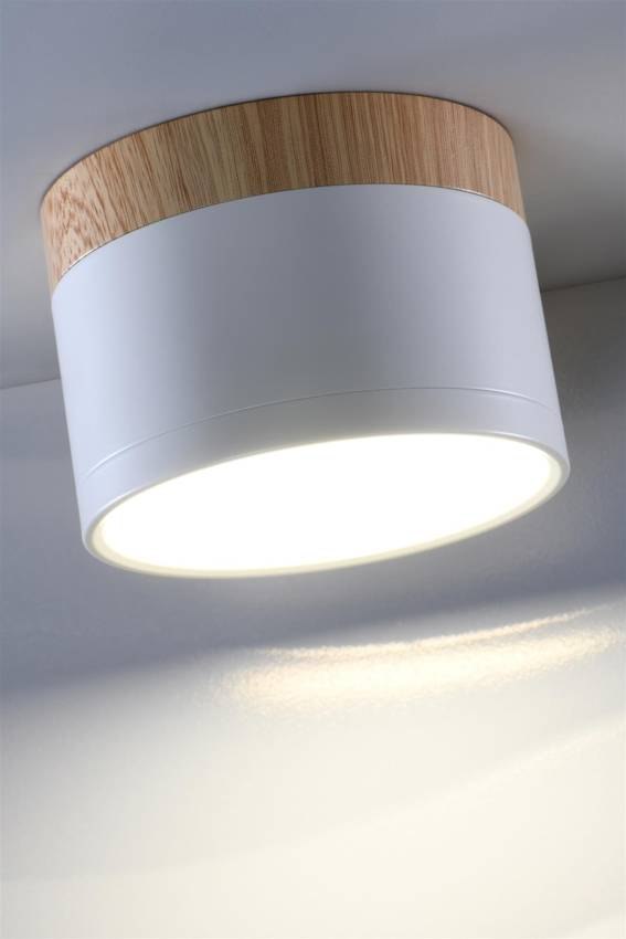 Tuba Spot Lampa Sufitowa Oprawa Plafon biała/drewniana Led 9W Candellux