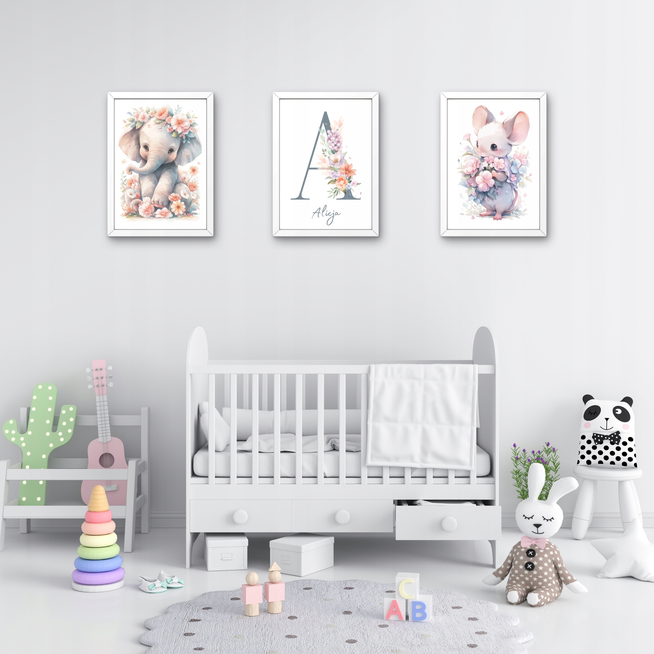 ZESTAW PLAKATÓW DLA DZIECI A3 OBRAZKI DZIECIĘCE PLAKATY ZWIERZĘTA KWIATY 3X Długość 40 cm