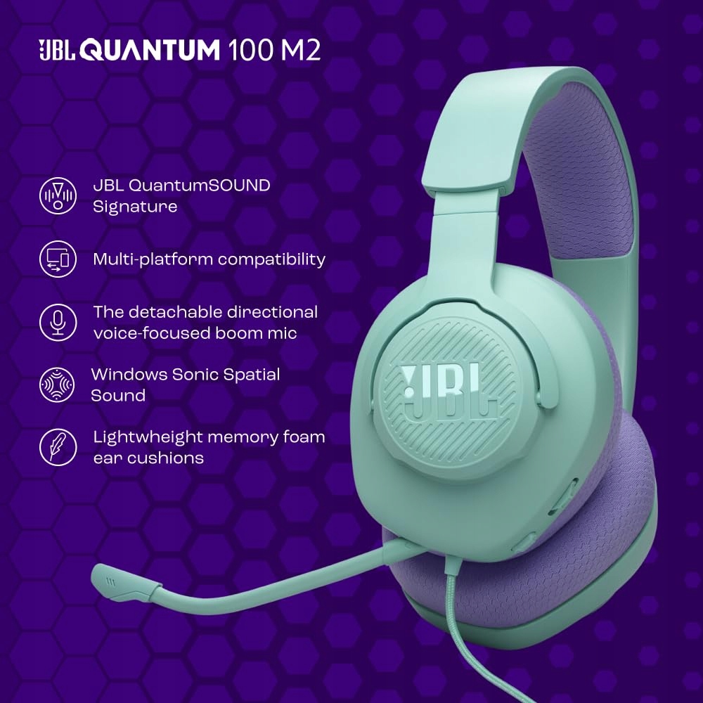 JBL Quantum 100M2 Gaming Headset, Over-Ear, Detachable Mic, Cyan — miniatura 2