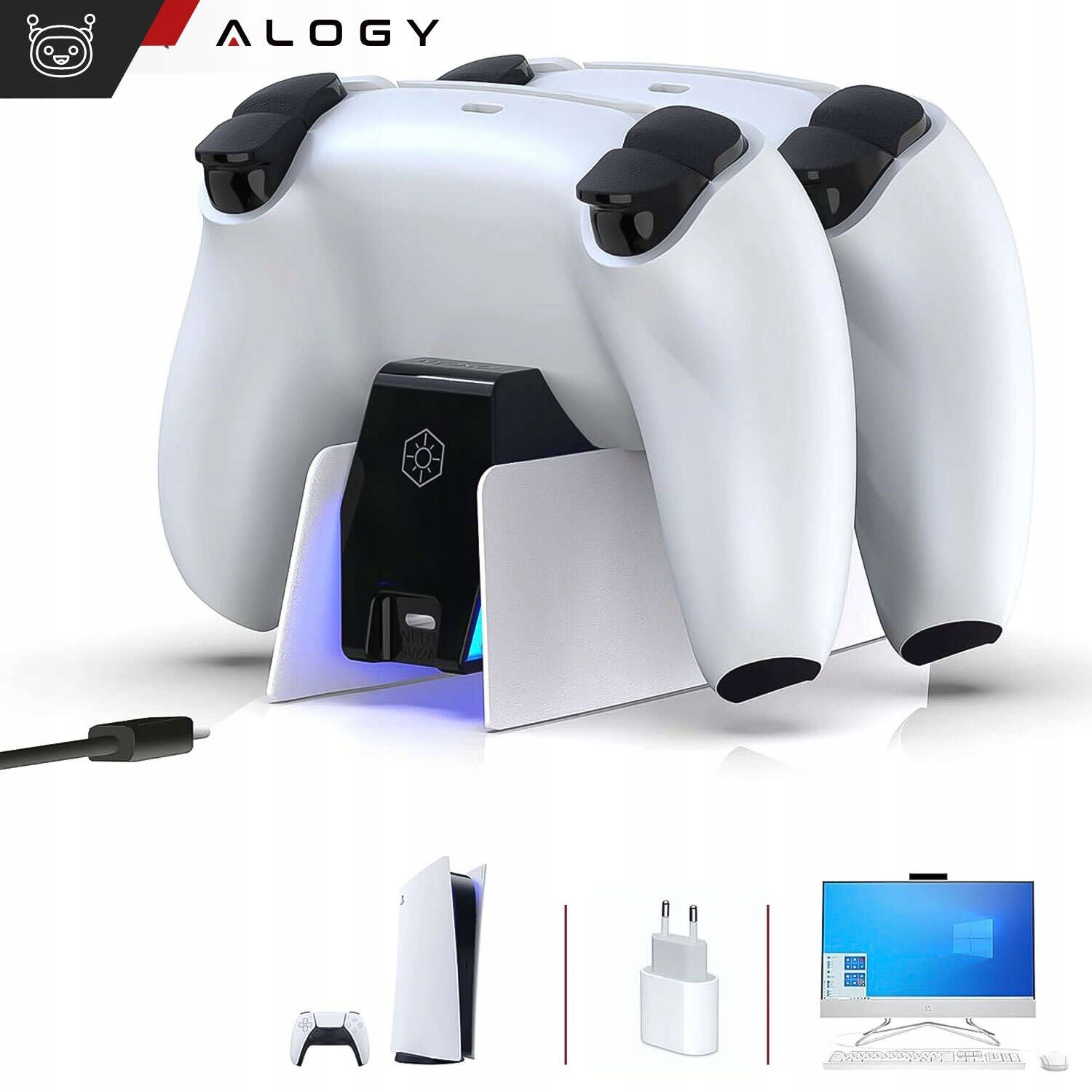 Stacja ładująca, ładowarka Alogy do 2 Padów DualSense PS5, podwójna LEDowa Marka 4kom