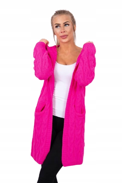 

Kardigan z kapturem kieszenie Sweter warkocz długi