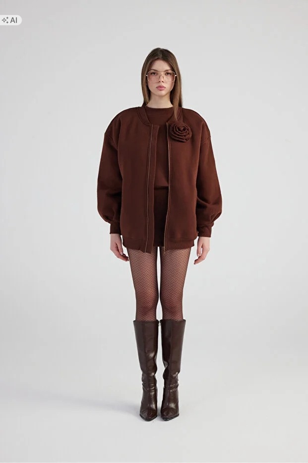 Hnědá Měkká Dámská Bunda S Ozdobou V Elegantním Stylu, Velikost 5IA