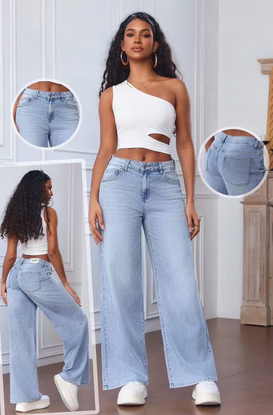 M.SARA SPODNIE JEANSOWE PROSTE SZEROKIE NOGAWKI SZWEDY WIDE LEG