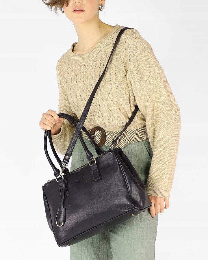 Torebka damska kuferek SKÓRZANY Marco Mazzini Kolor czarny