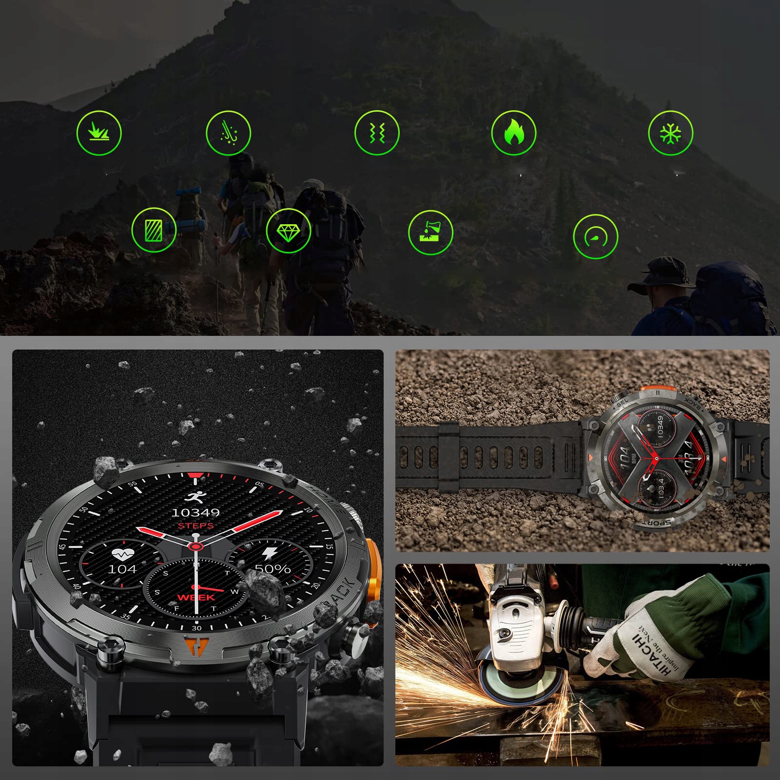 SMARTWATCH ZEGAREK MĘSKI MENU PL SPORT PULS ROZMOWY SMART WATCH WODOODPORNY Mechanizm inny