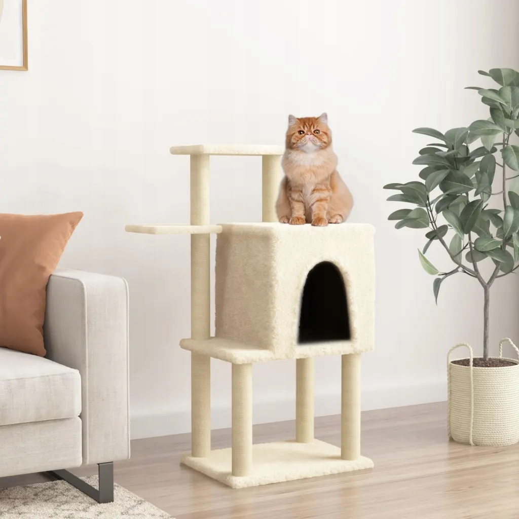 Levně Petrashop Škrabadlo pro kočky se sisalovými sloupky krémové 97 cm Krémová