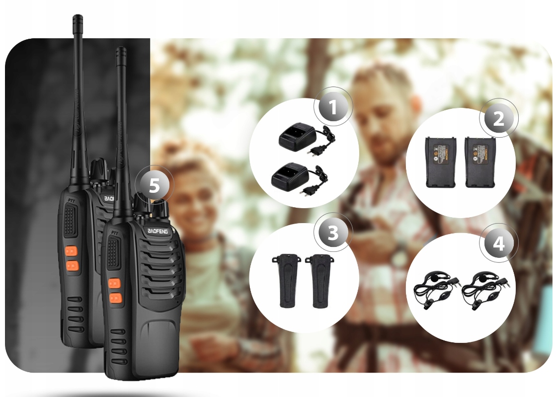 2X WALKIE TALKE KRÓTKOFALÓWKI BAOFENG 888S DUŻY ZASIĘG ZESTAW + SŁUCHAWKI Wyświetlacz brak