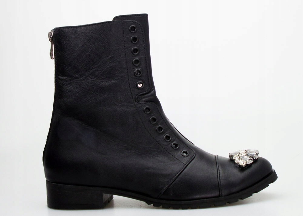 CZARNE BOTKI WORKERY SKÓRZANE WOLSKI CYRKONIE 40