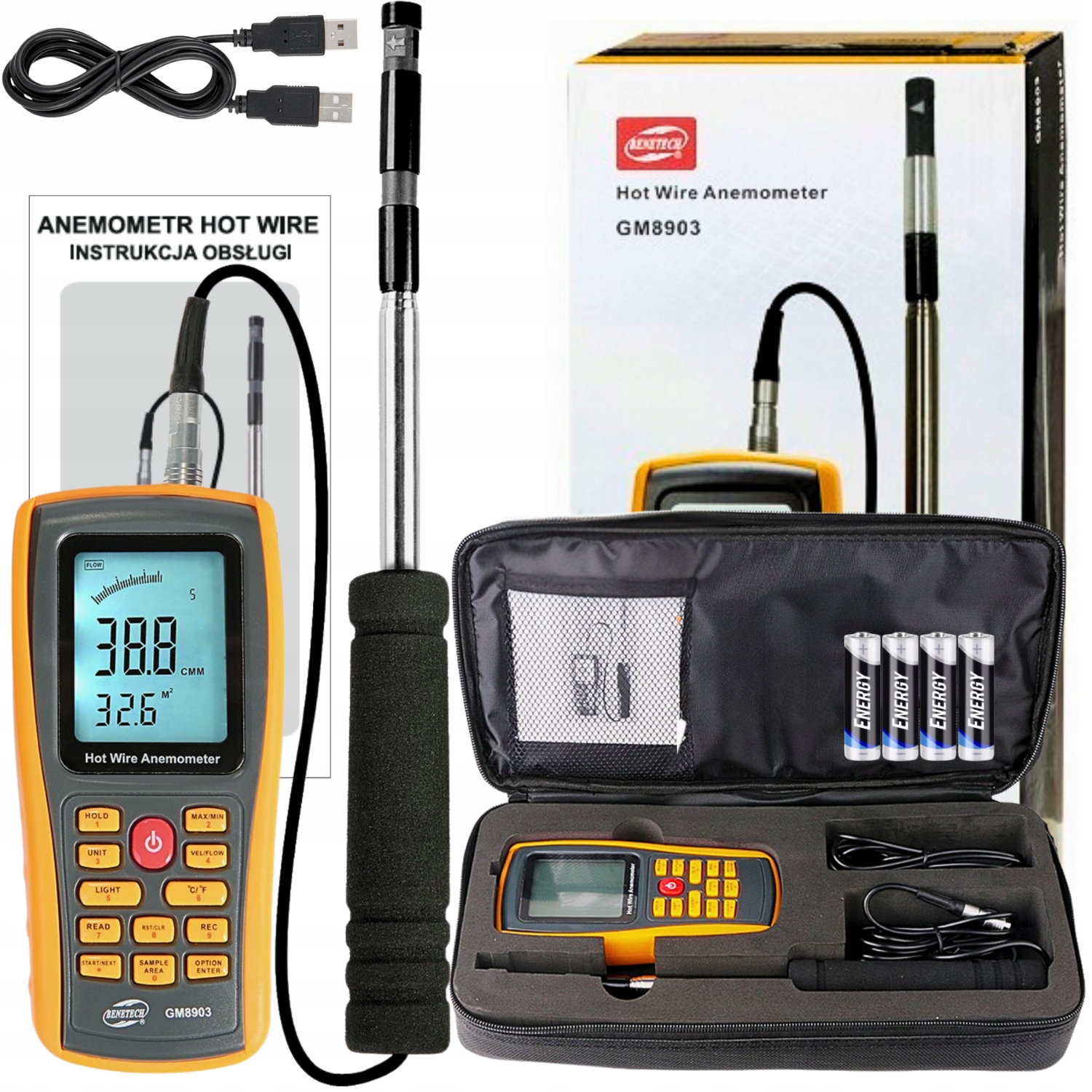 Anemometer Hot Wire Termoanemometer Typ K Meranie Rýchlosti Vetra Tepelný