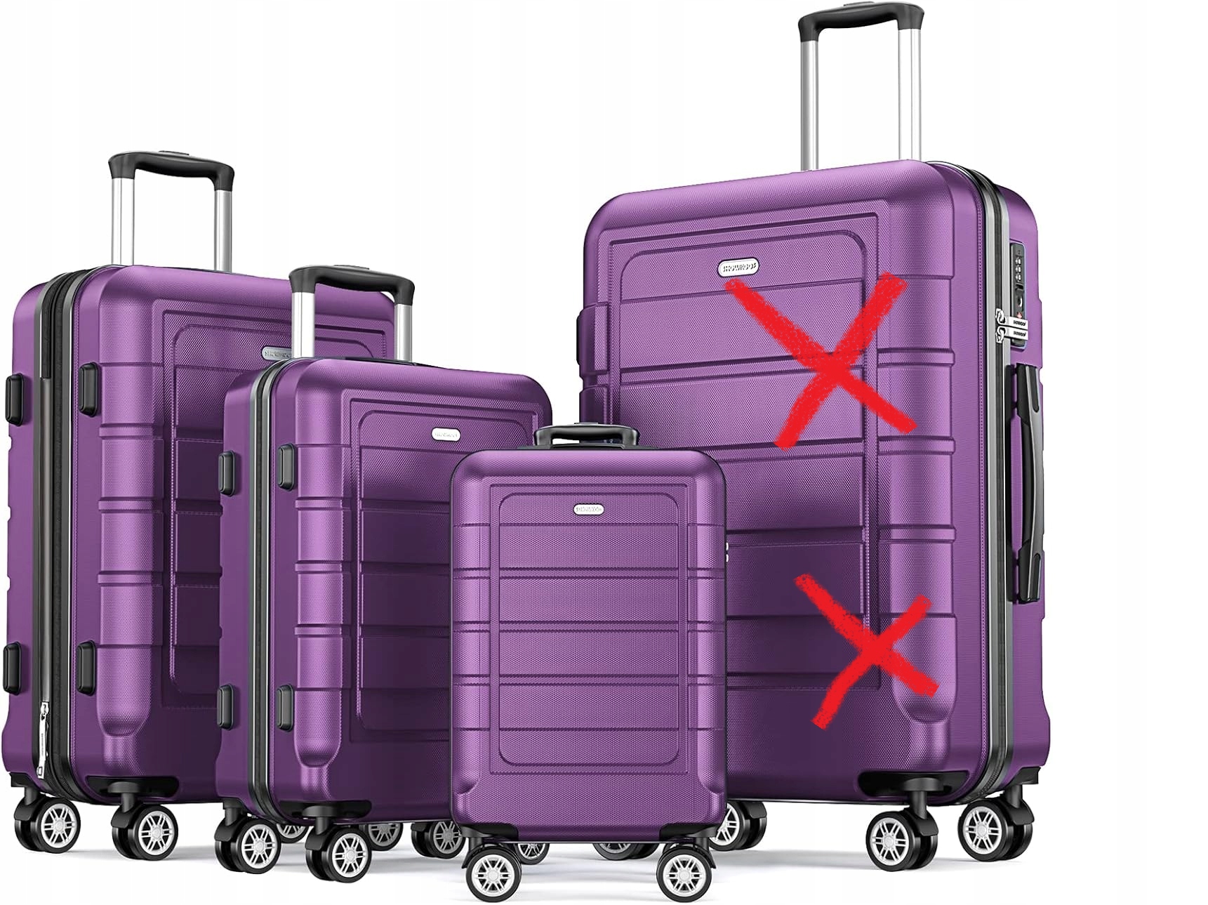 Showkoo 3 tvrdé kufry 16" 20" 24" fialové polykarbonátové
