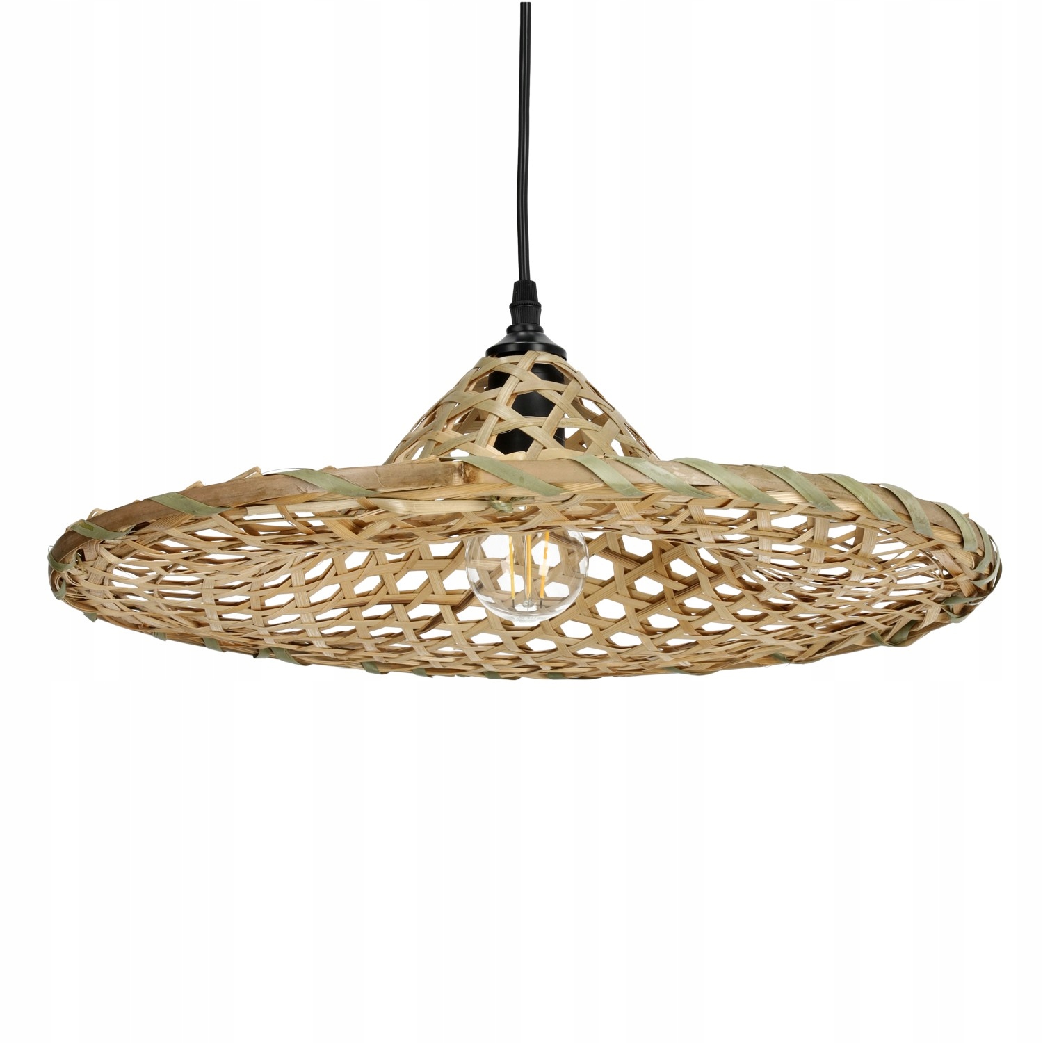 Lampa Wisząca Boho Sufitowa Klosz Bambusowy Naturalna Duża 40cm E27