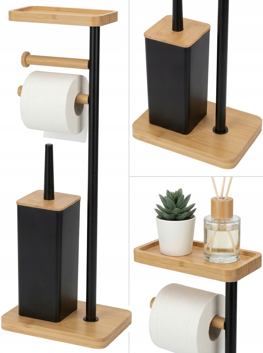 Stojak Łazienkowy 2w1 Uchwyt na Papier Szczotka Toaletowa z Blatem Loft