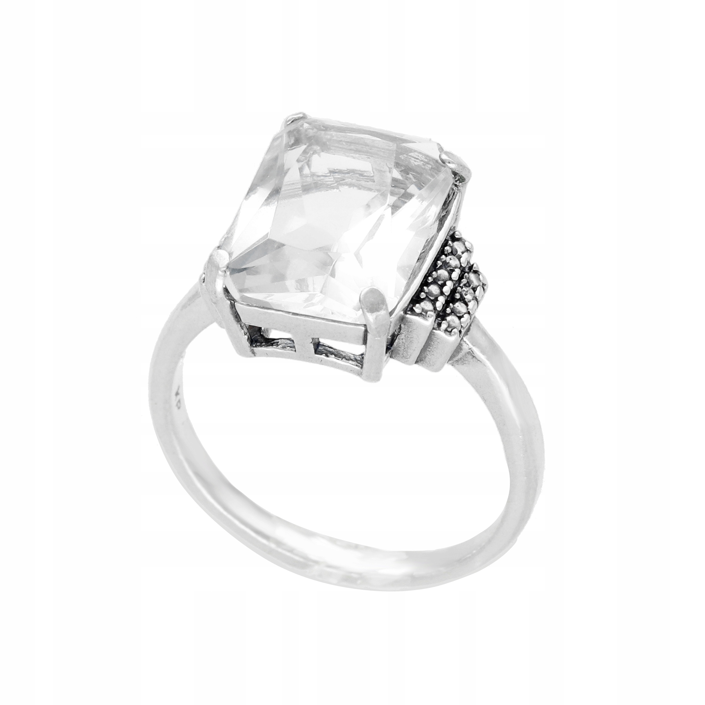 Prstýnek obdélníkový s bílou zirkonií, stříbro, vel.