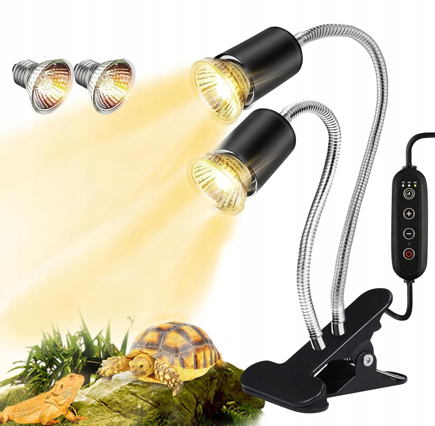 2 Topná Lampa Pro Plazy, Topná Lampa Uva Uvb E27 Se 2 Žárovkami 25+50 W