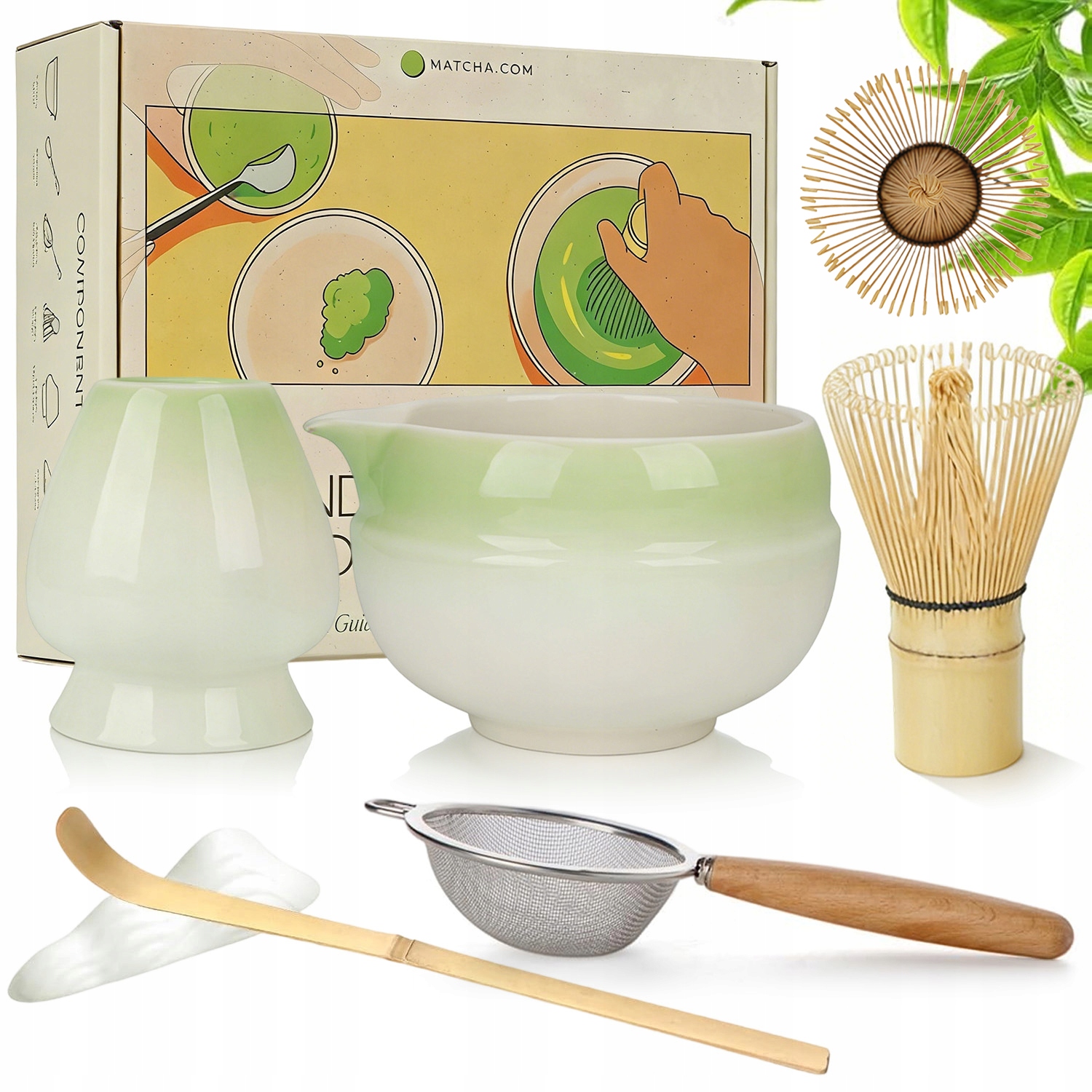 Matcha Box 7-CZĘŚCIOWY Zestaw Do Matchy Miotełka Łyżeczka Podstawka Trwały