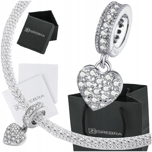 

Charms Zawieszka Serce cyrkonie koralik S925
