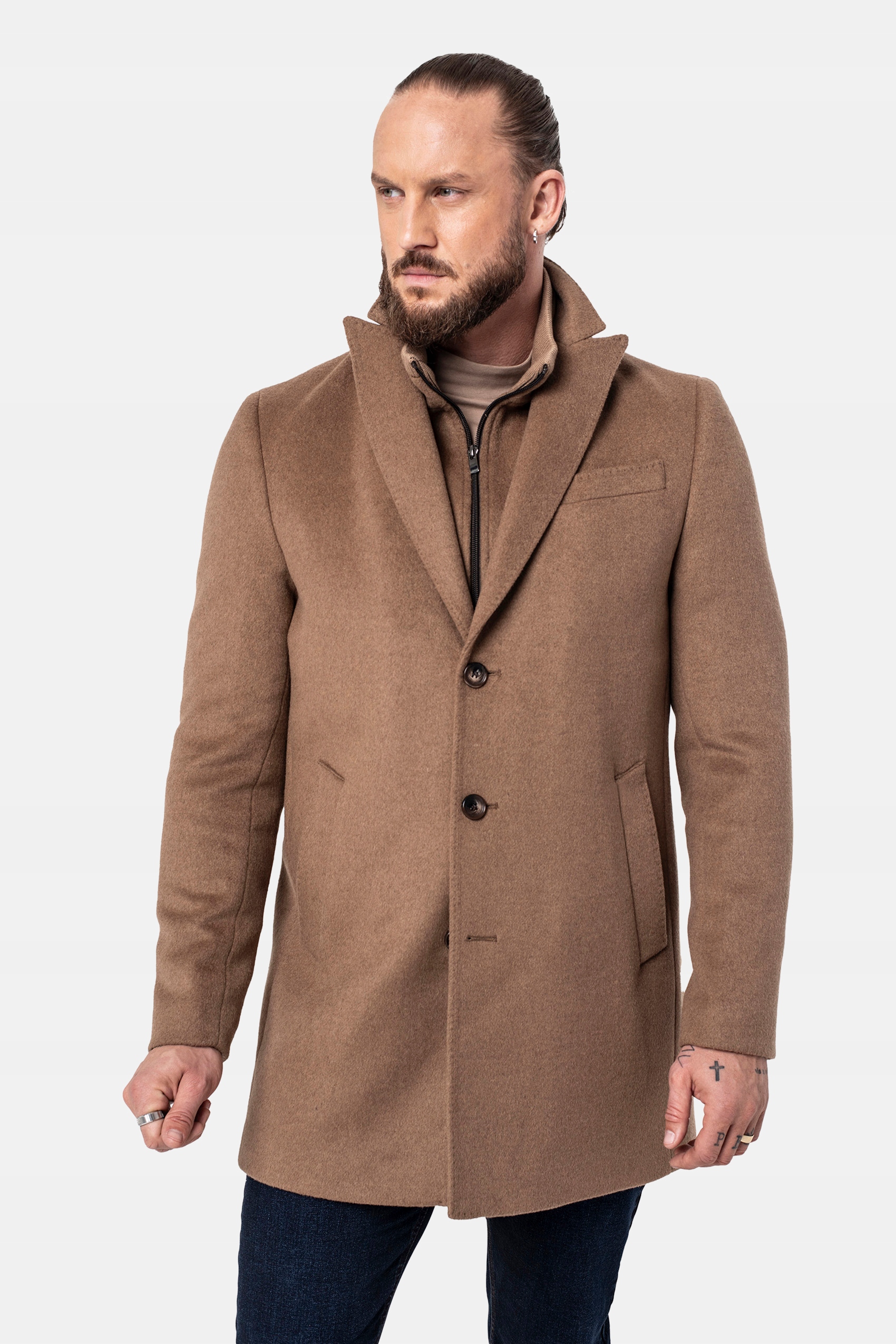 ELEGANCKI PŁASZCZ MĘSKI WEŁNIANY VITORES KAMELOWY 52