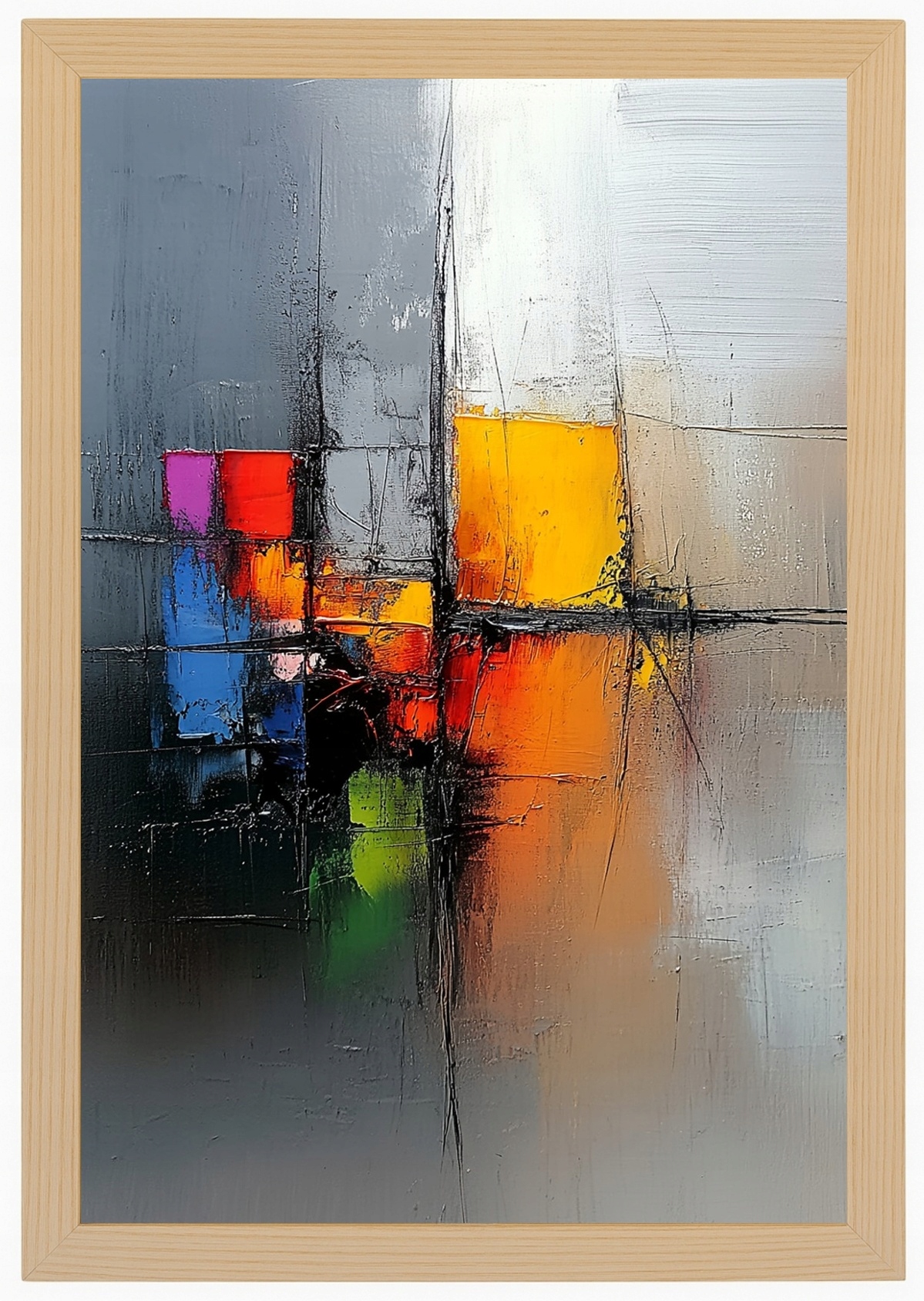 Plakát Rámeček Dřevěný Abstrakční Barevné Čtverce Moderní Umění 3D 40x60