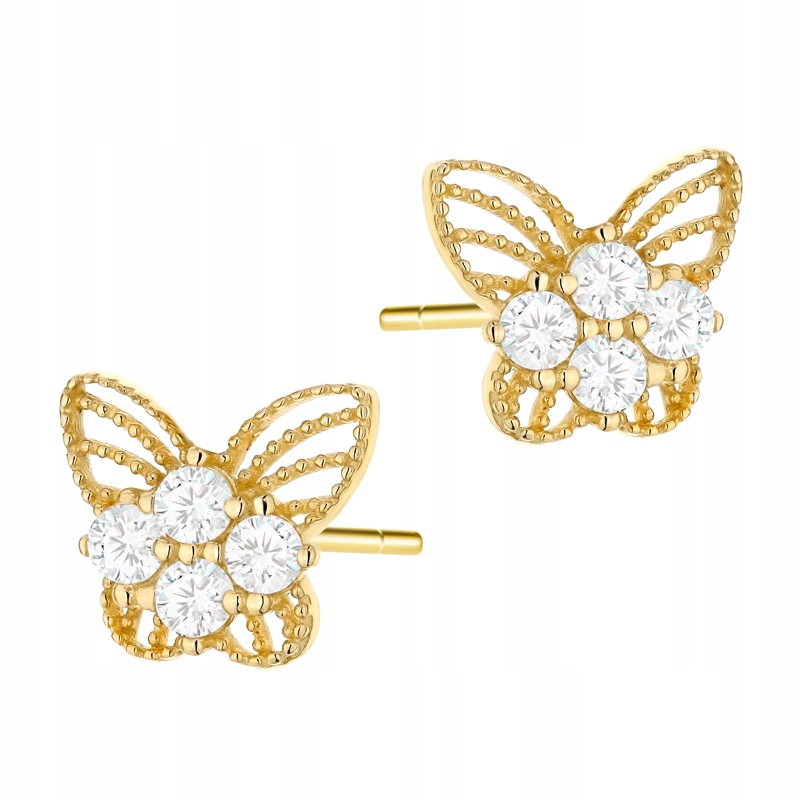 Krásné Zlaté Náušnice pr. 585 Ažurové motýlky s zirkony 14k