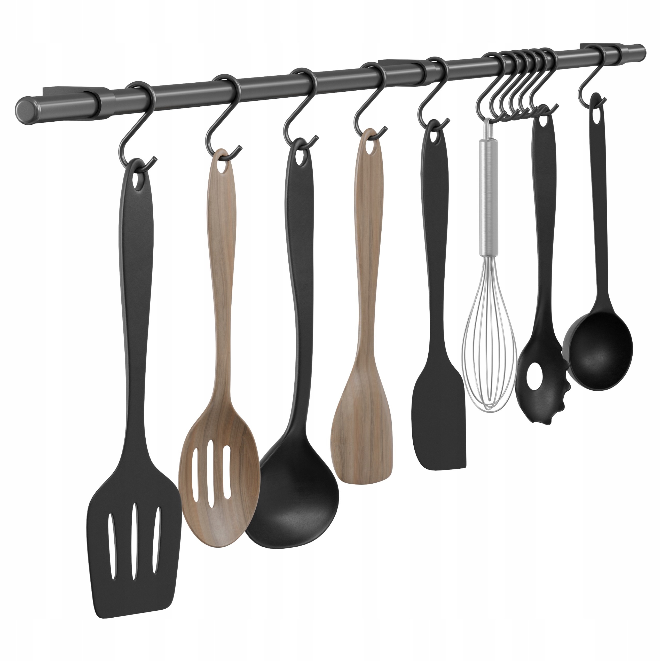 Kuchyňský Reling Věšák Na Stěnu S Háčky 100 cm Grafit Twist