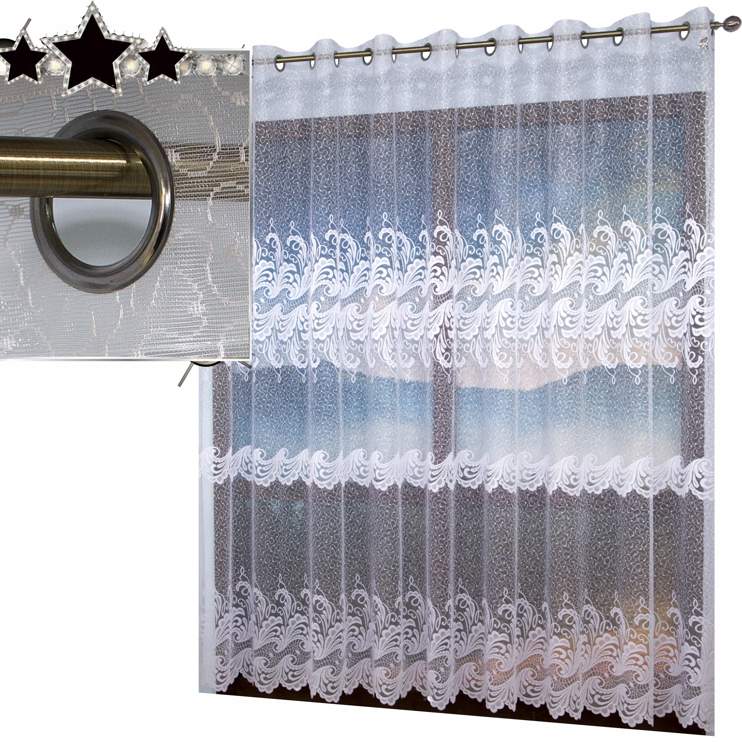 Hotová Záclona Bílá Žakárová Na Průchodkách Bez Žehlení 600x250 Obývacího Pokoje