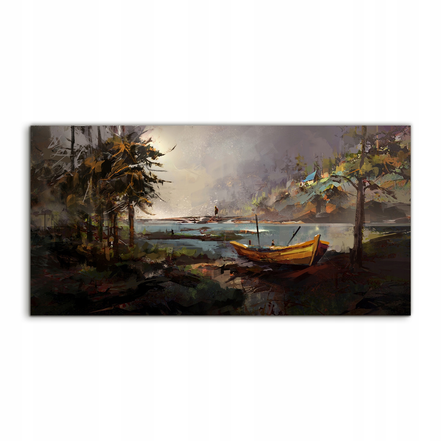 Akrylový obraz 120x60 závesný Les Krajina Loďka