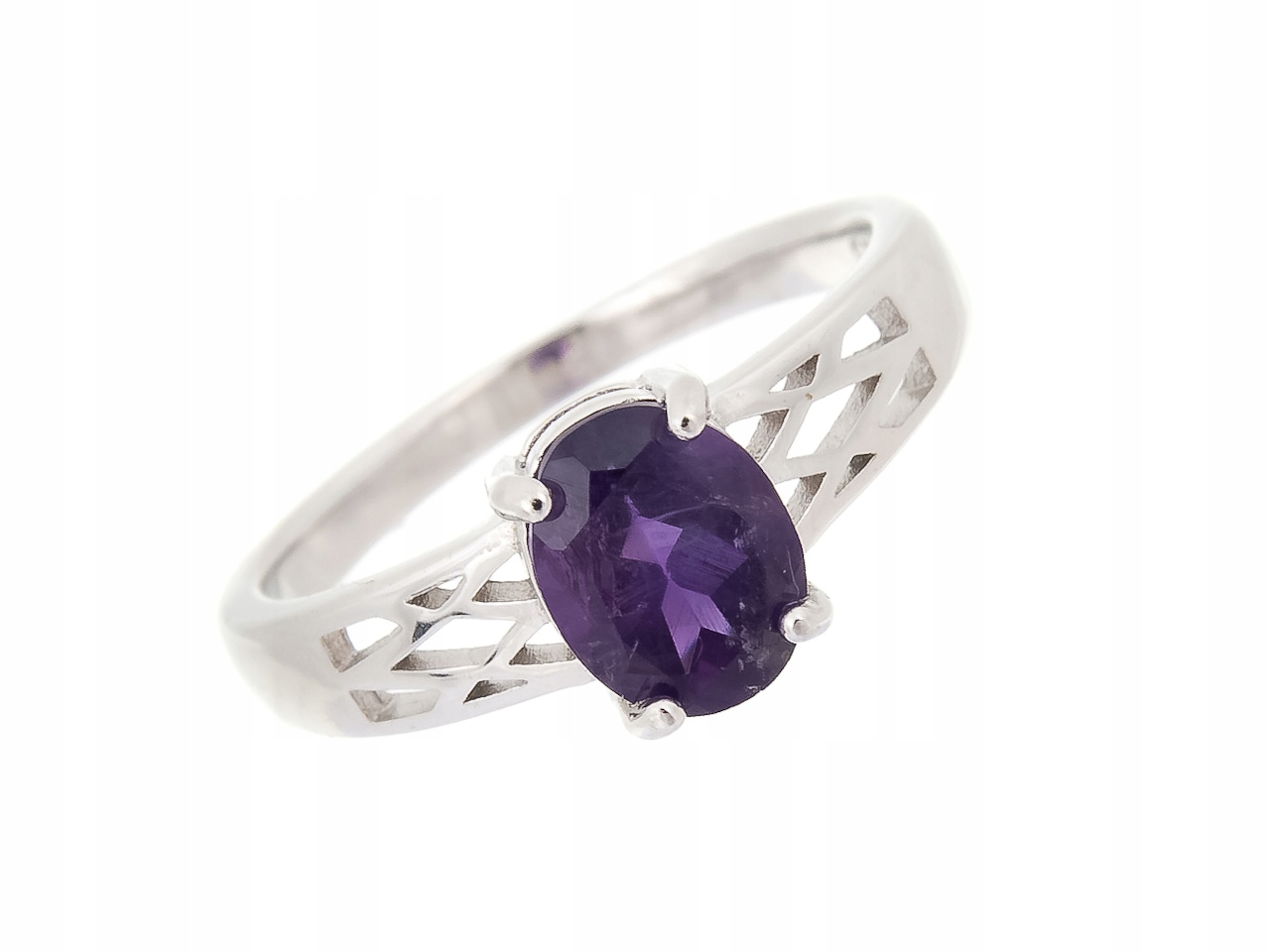 Rhodiem Pokovaný Prstýnek Prsten S Přírodním Ametystem Vel .14 Dárek