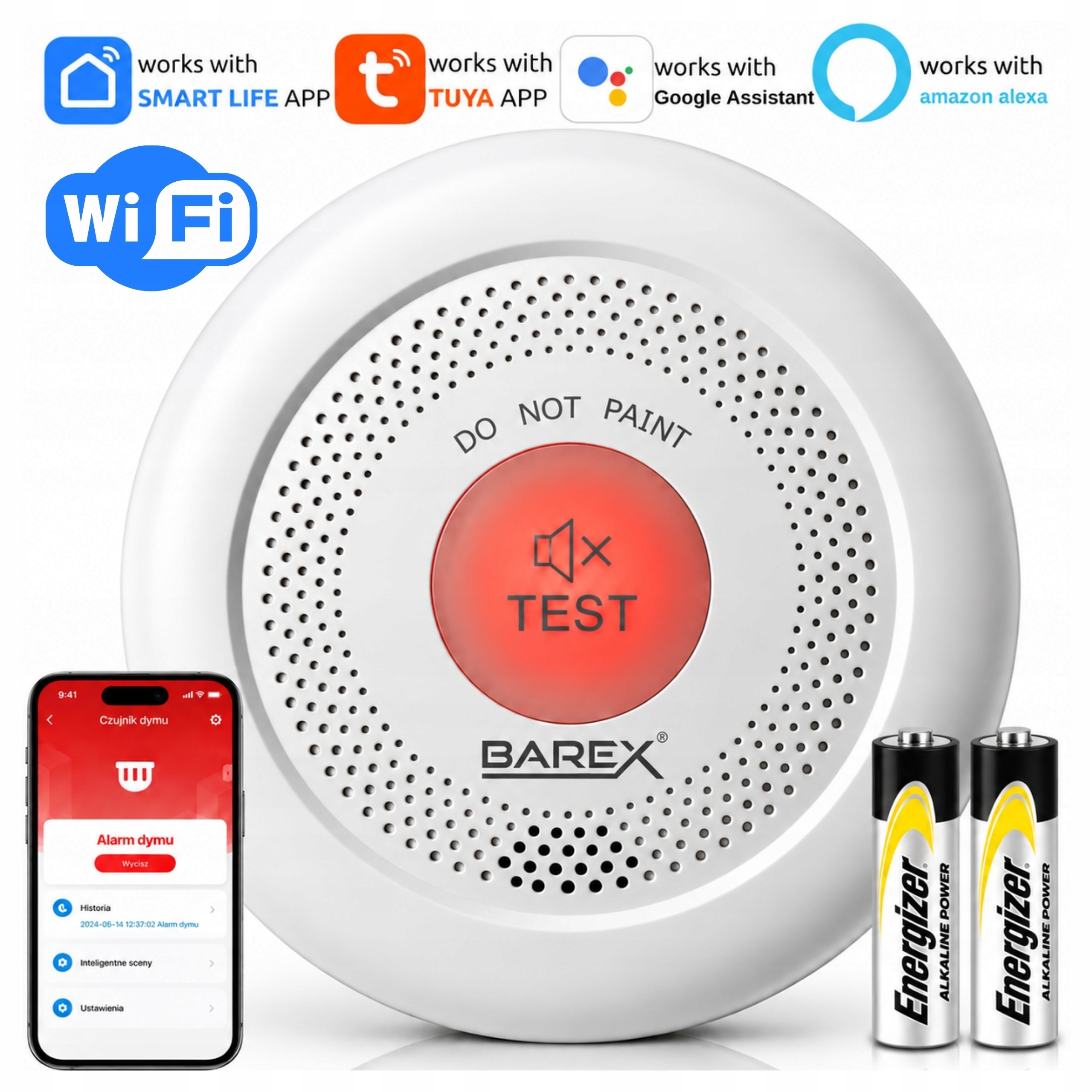 WiFi detektor kouře Tuya 10 let Požární alarm Certifikát EN14604 Baterie