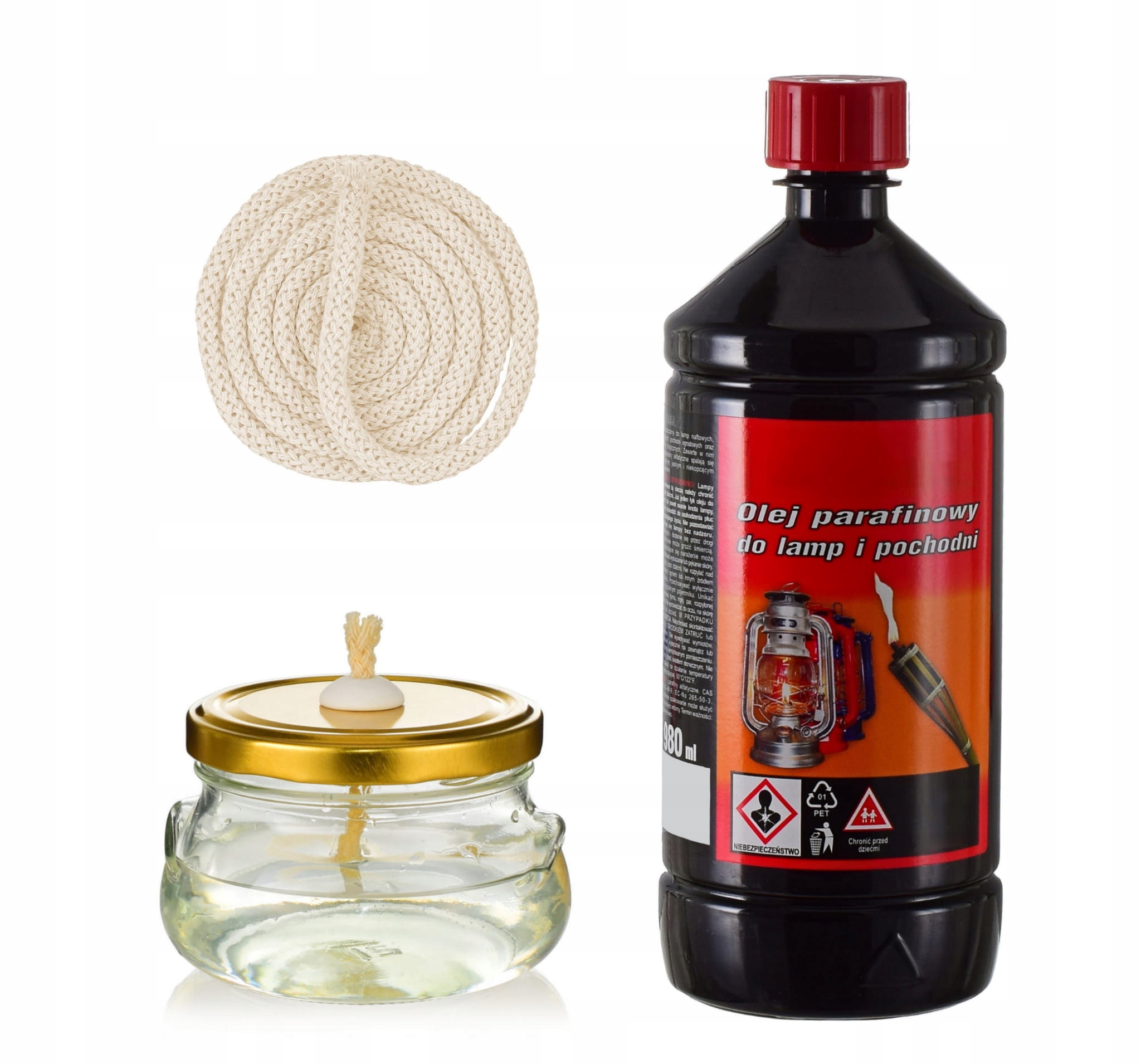 ZESTAW LAMPION LAMPA NAFTOWA ŚWIECA + OLEJ + KNOT