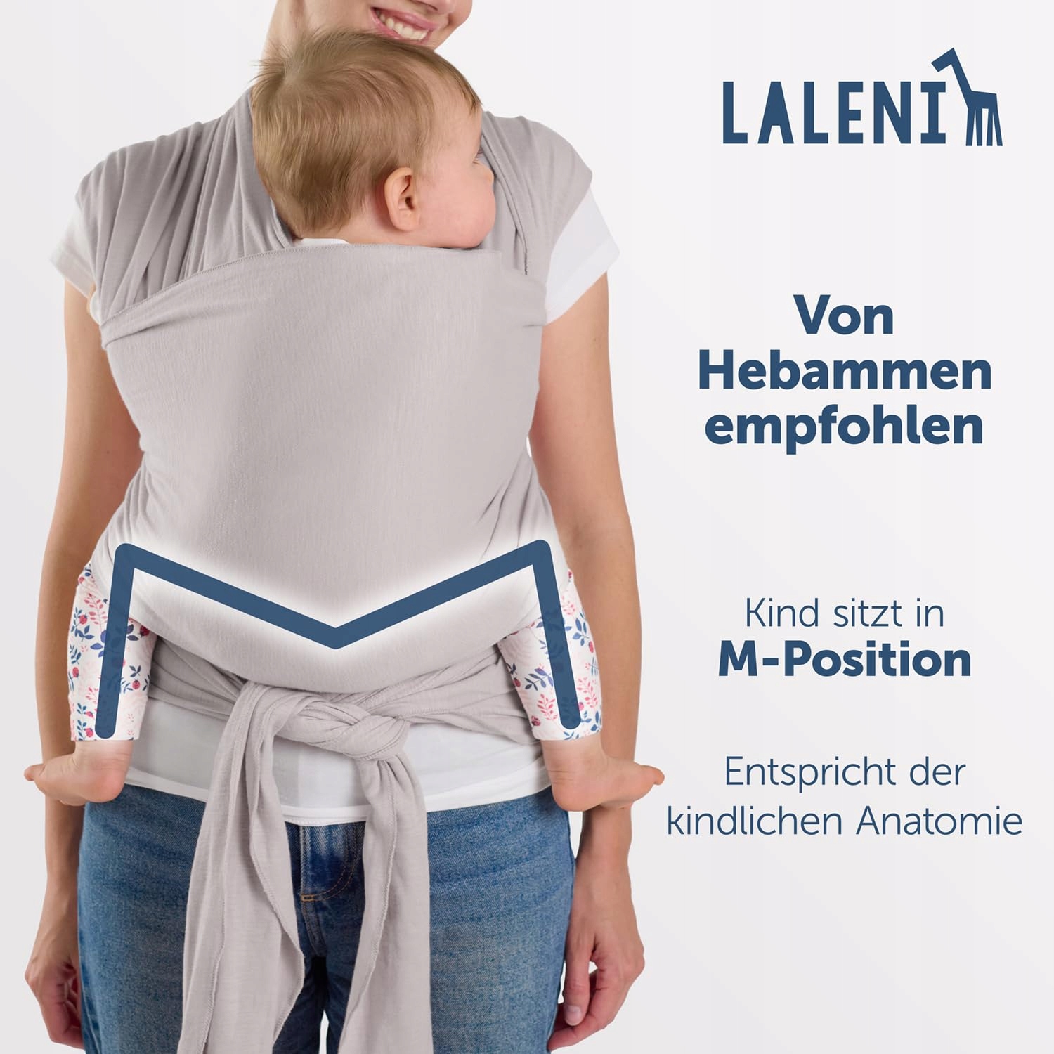 LALENI Ergonomiczna Bawełniana Chusta Do Noszenia Dziecka 15kg Szara — miniatura 2