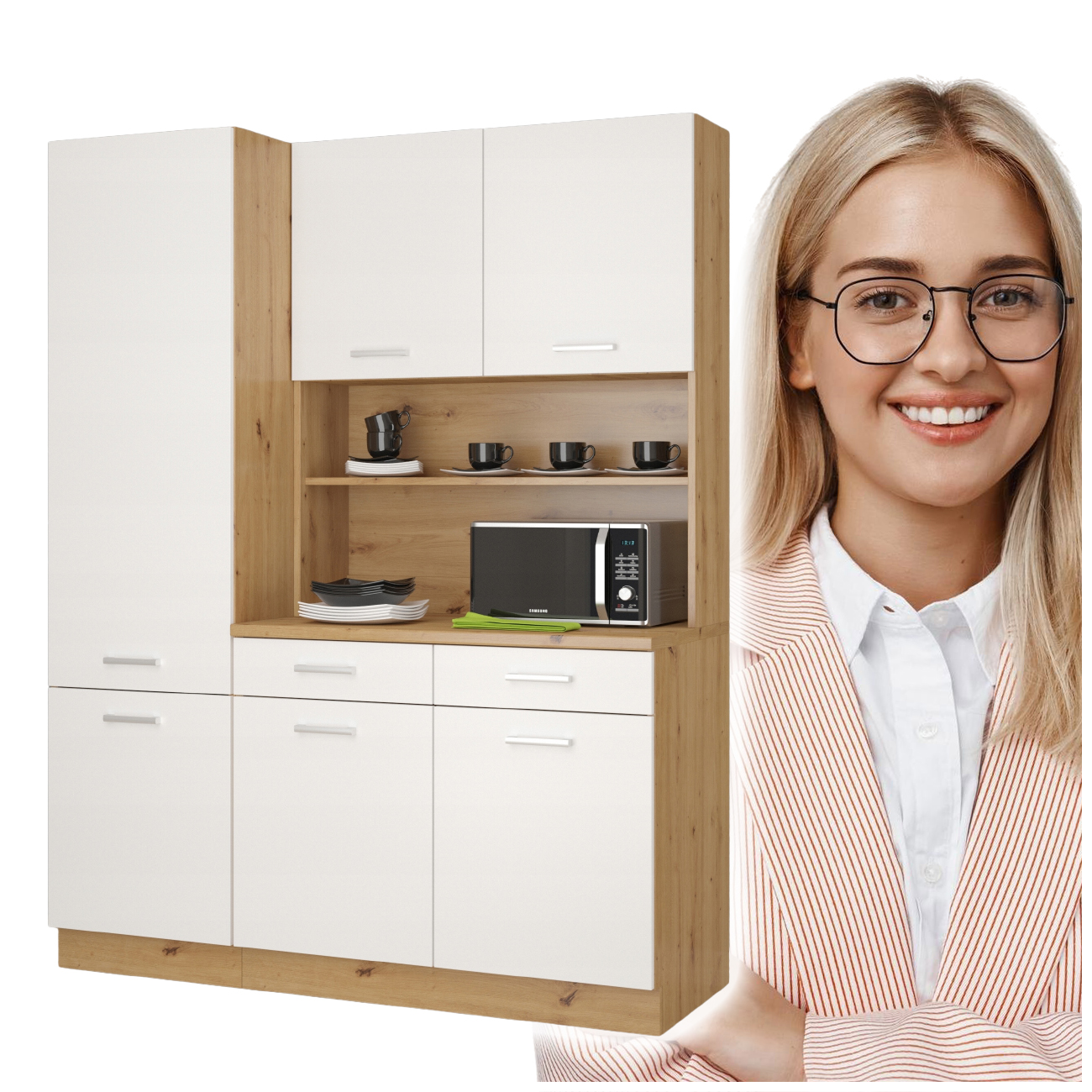Kredens Kuchenny Bufet Do Kuchni Aneks 150CM Szafki Dąb Artisan Biały