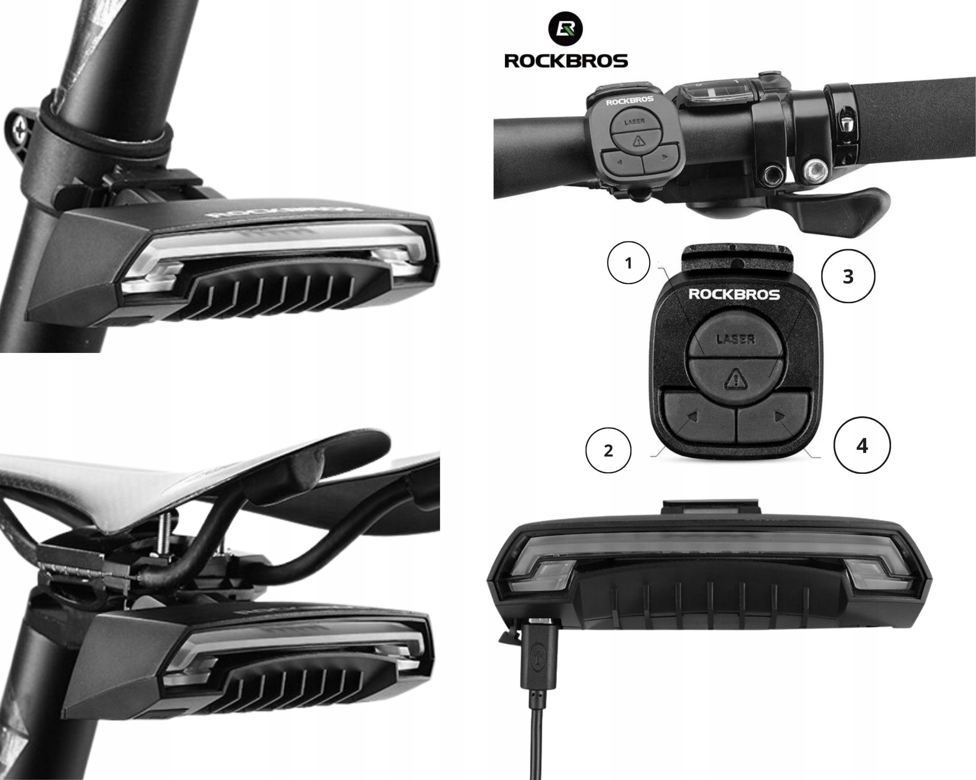 Lampka tylna z laserem STOP kierunkowskazy USB pod siodełko ROCKBROS LKWDR1 Źródło światła dioda LED