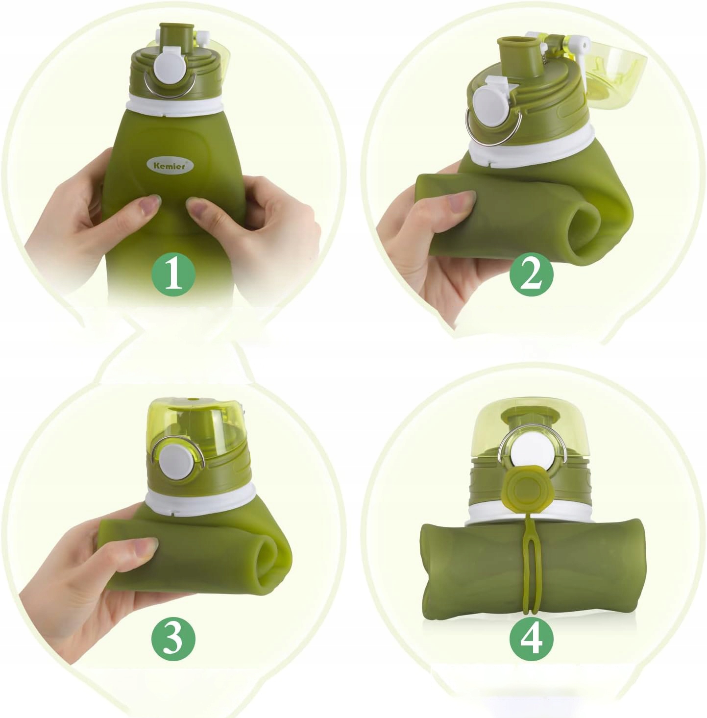 750ML SKŁADANA SILIKONOWA BUTELKA NA WODĘ DO PODRÓŻ KEMPING ZIELONY Rodzaj miękki bidon (softflask)