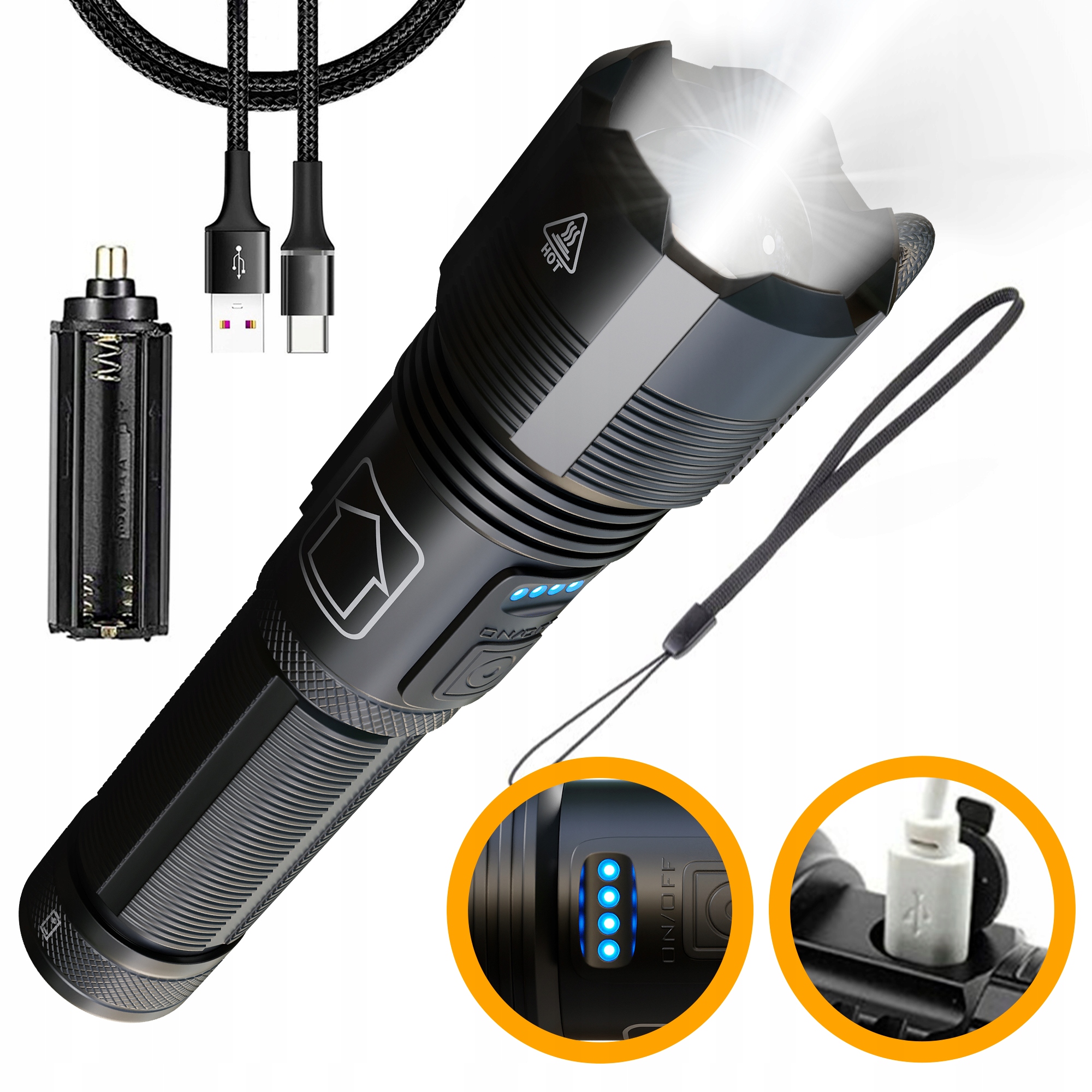 

Latarka Led Taktyczna Mocna Na Akumulator Usb