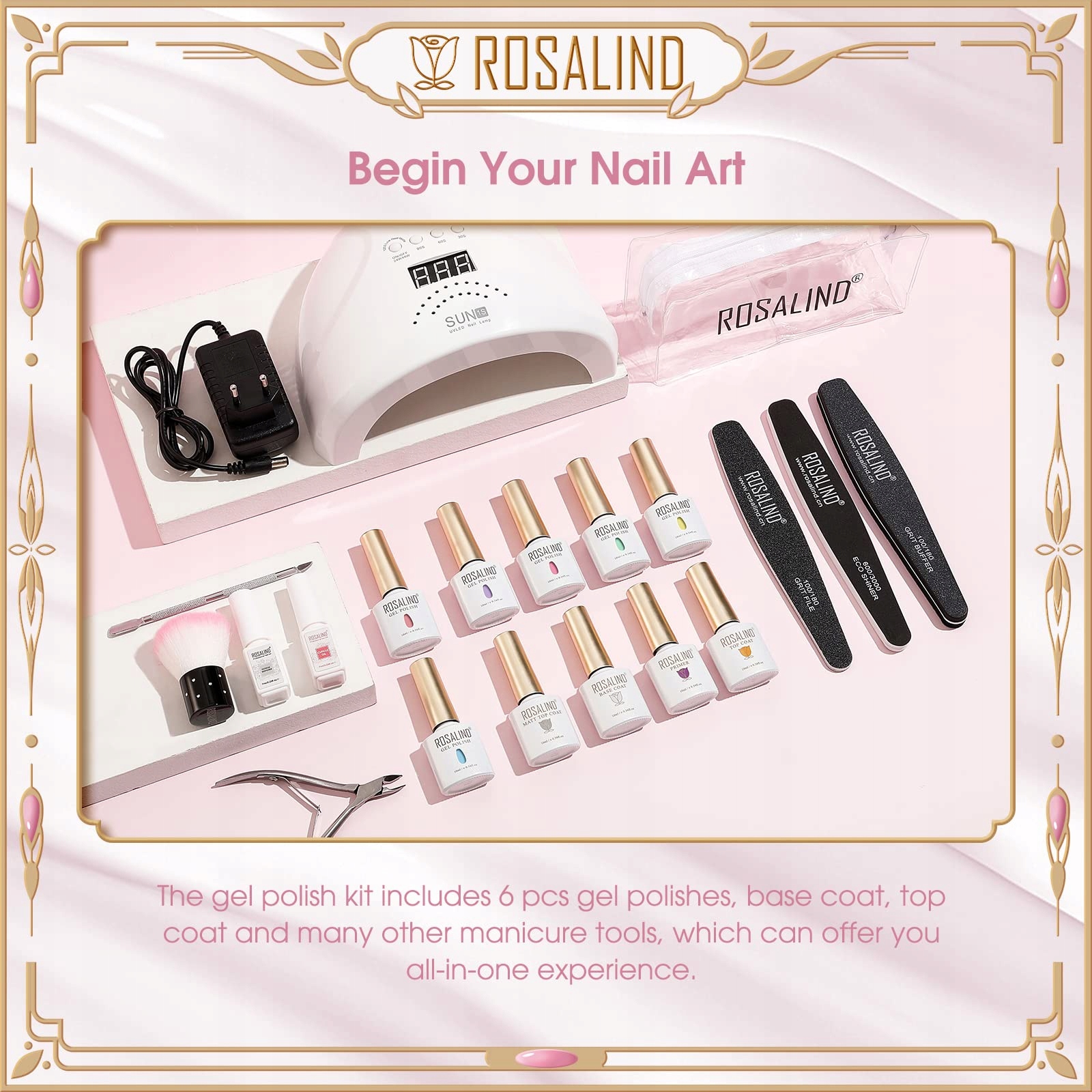 ROSALIND Shellac Starter Kit: 48W Lamp, 6 Colors, 10ml UV Gel, Matte Top — miniatura 2
