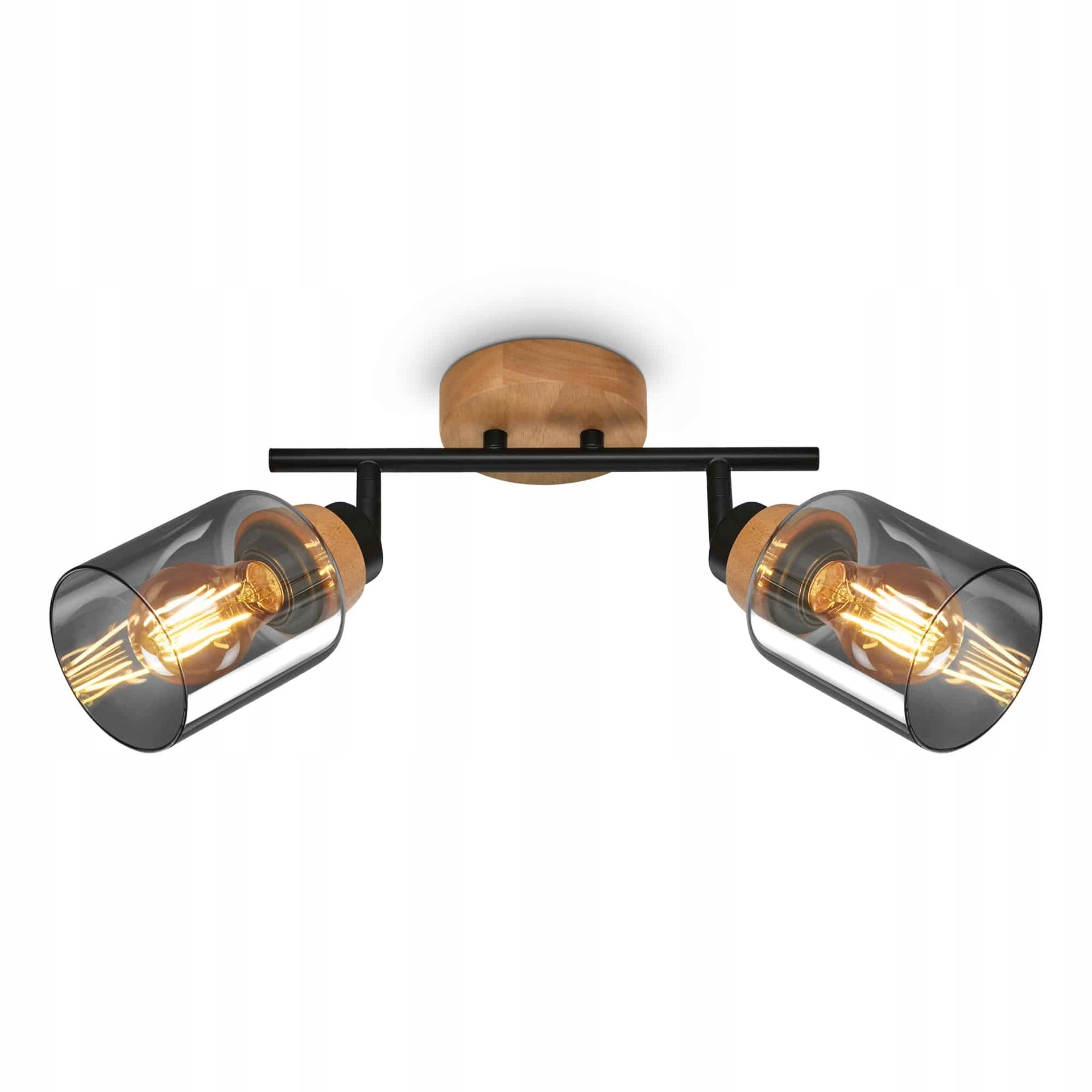 Briloner Hema stropní bodové svítidlo, 2x E27, kouřové sklo, dřevo, otočné