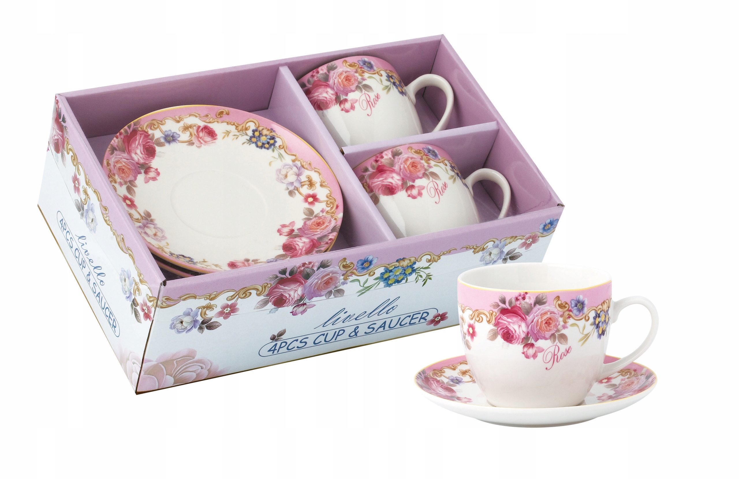 LIVELLO KOMPLET 2 FILIŻANEK PORCELANOWYCH ZE SPODKIEM 250 ML / 14 CM