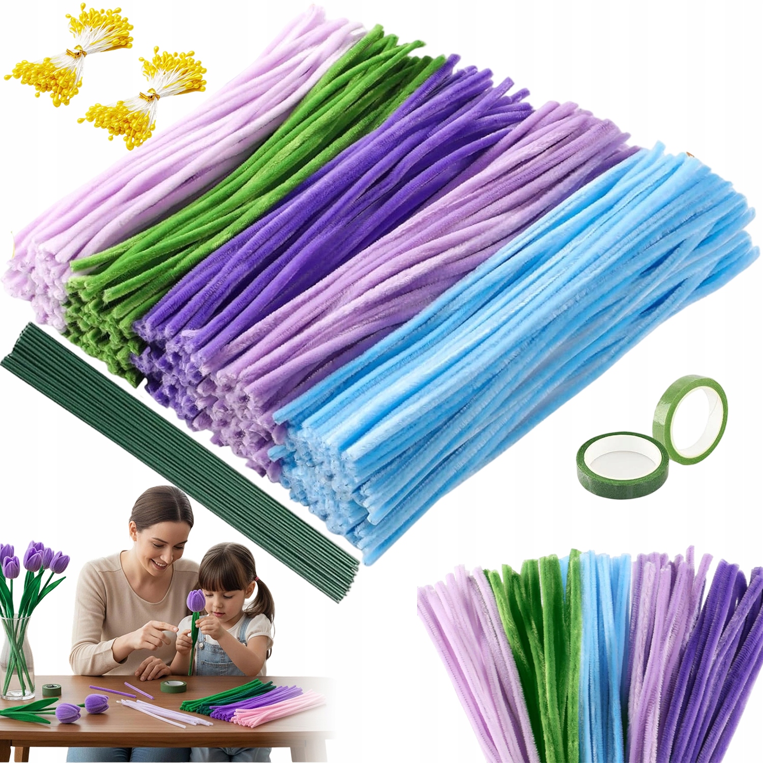 Sada Kreativních Drátků 500 Ks 5 Barev Žinylkové Vytěráky 30 CM