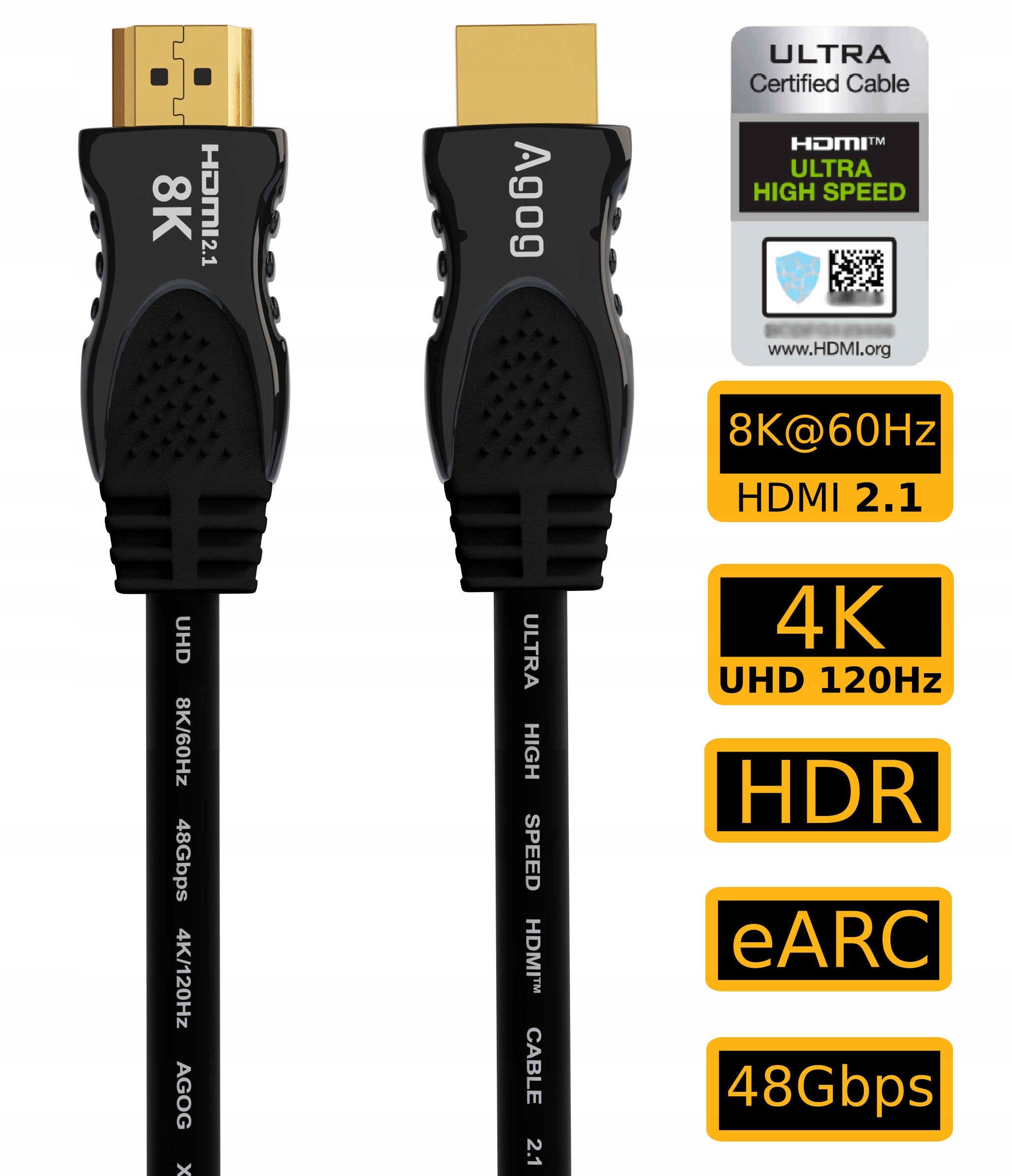 CERTYFIKOWANY Kabel HDMI 2.1 PROFESJONALNY eARC ZŁOTO 8K 4K/120Hz Agog 3m Stan opakowania oryginalne