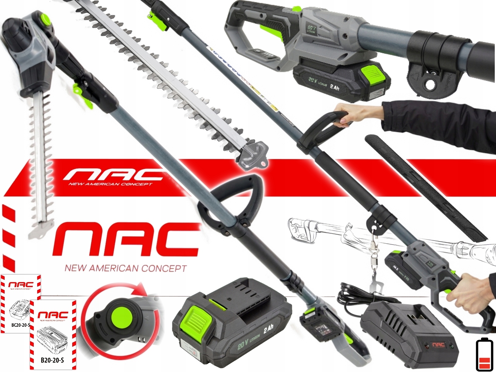 Nac Nożyce Akumulatorowe żywopłotu wysięgniku teleskopowe 20V PHB20-B20-S