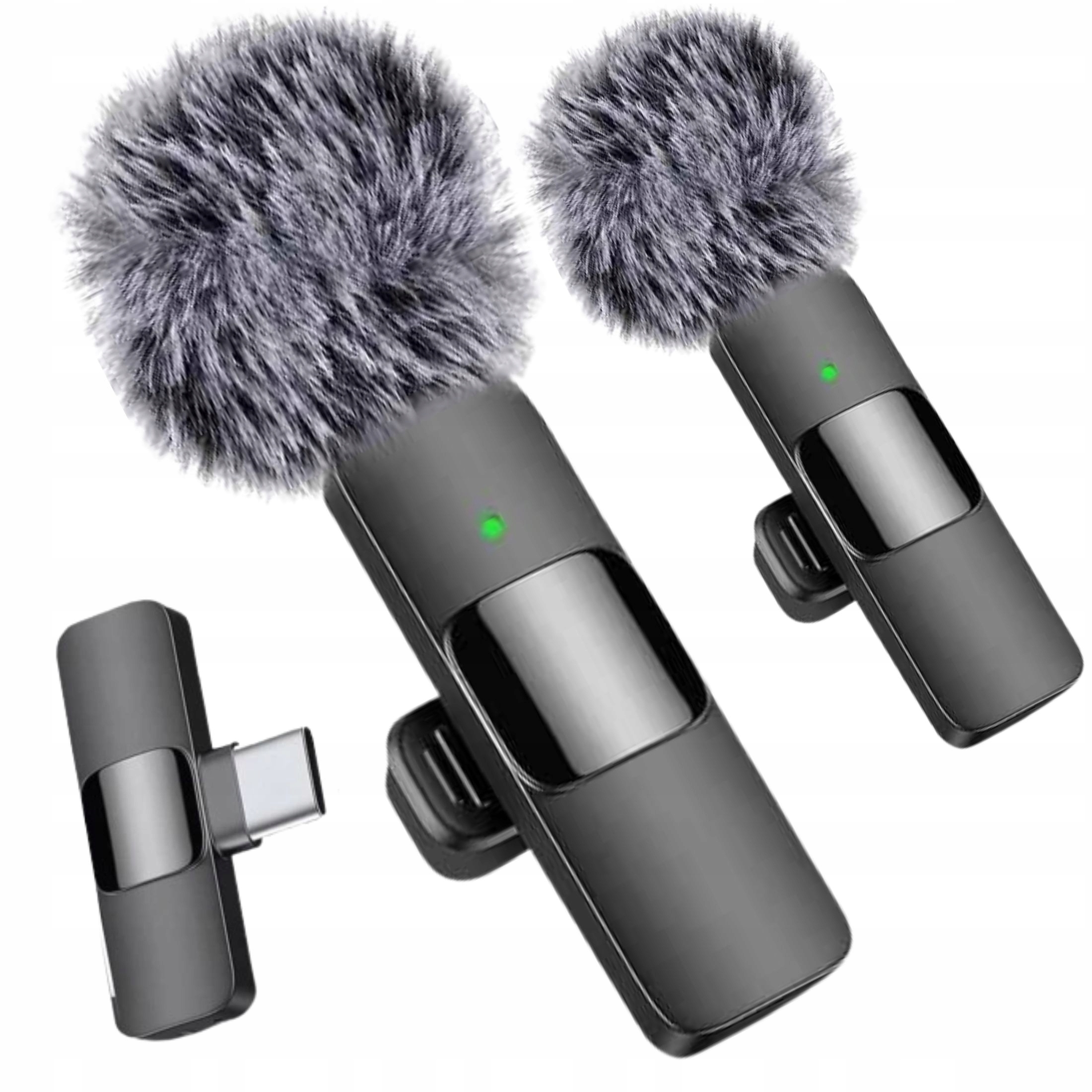 2x Zestaw Mikrofon Krawatowy Bezprzewodowy Usb C Futerko Przeciwwietrzne
